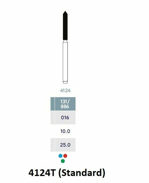MICRODONT BEVELED CYLINDER 4124T (Standard) FG diamond burs 10pk Made in Brazil