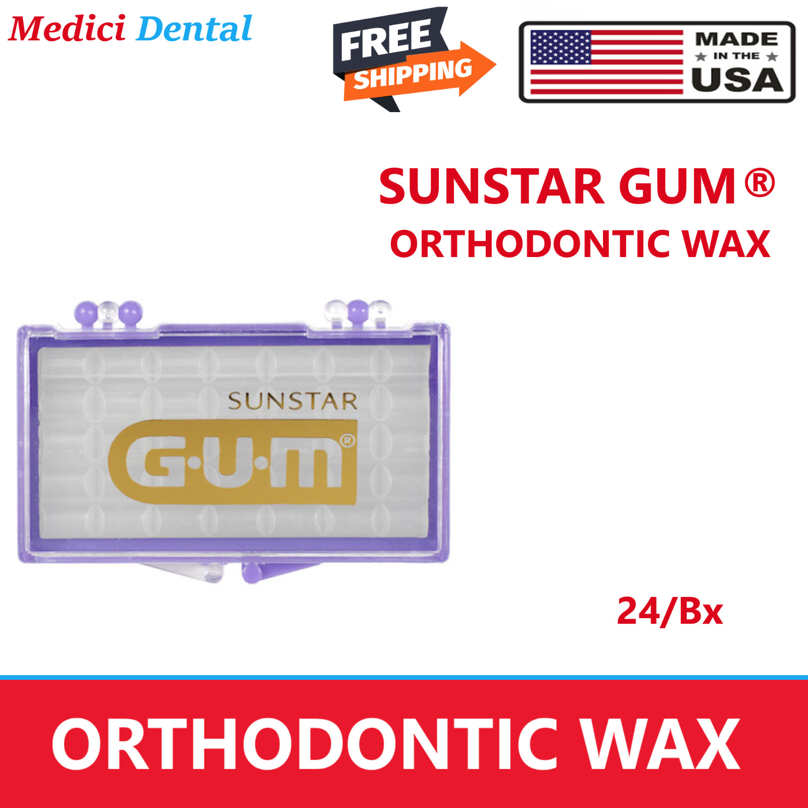 Dental GUM Standard Ortho Kit, Mint, Vitamin E & Aloe, Ortho Relief Wax, 24/Bx