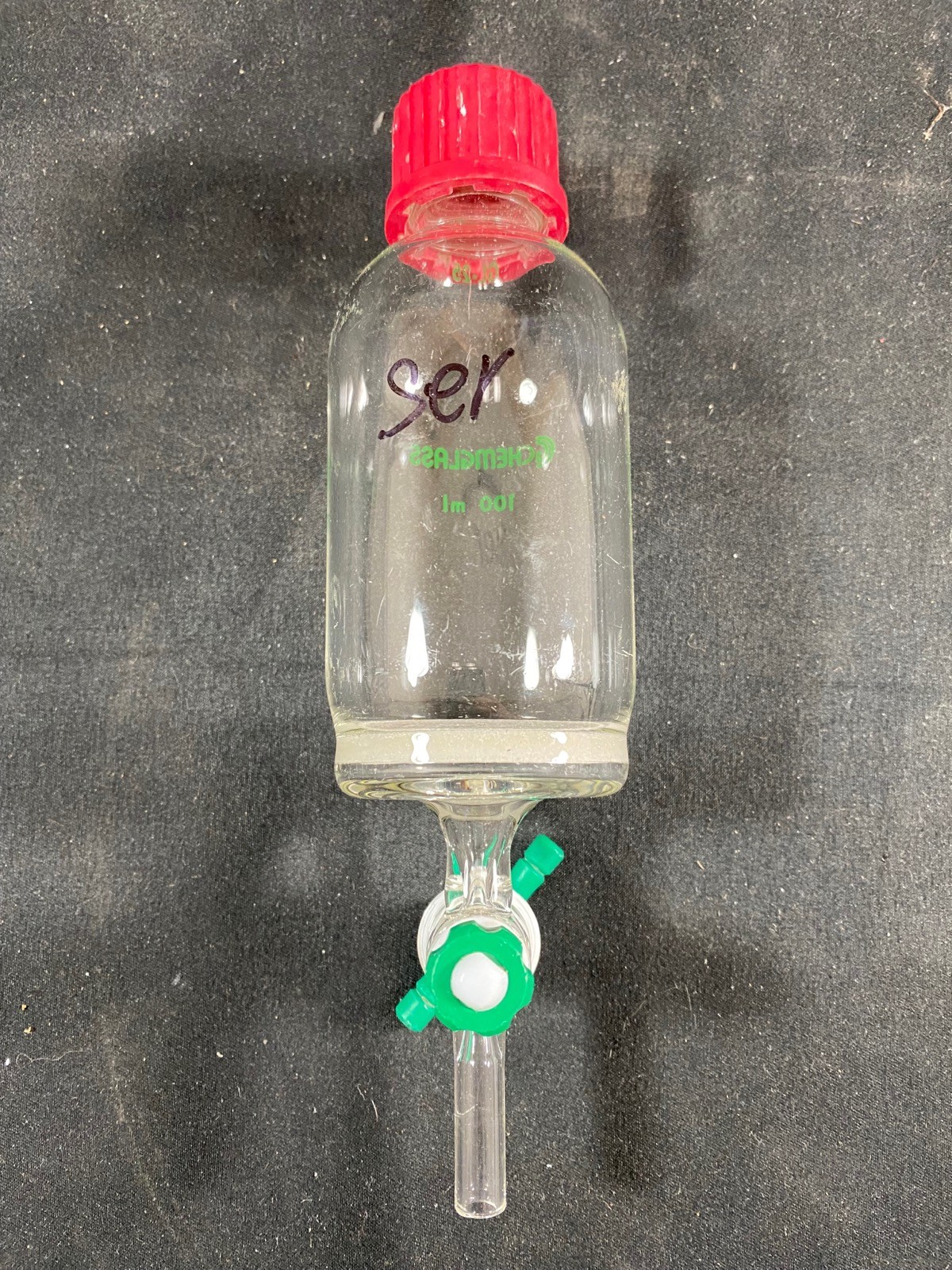 CHEMGLASS Glass 100mL GL-25 Coarse Frit Solid Phase Peptide Synthesis Vessel (A)