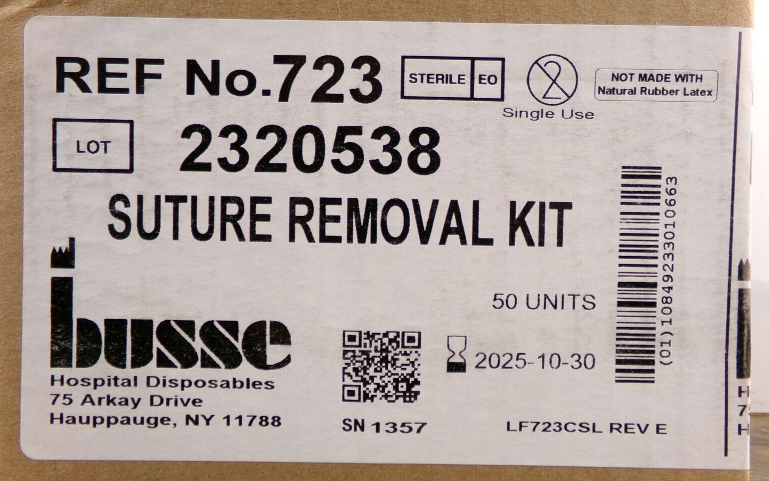 Box of 50 BUSSE Suture Removal Kit, Sterile, REF# 723, Exp 2025-10-30, New S1