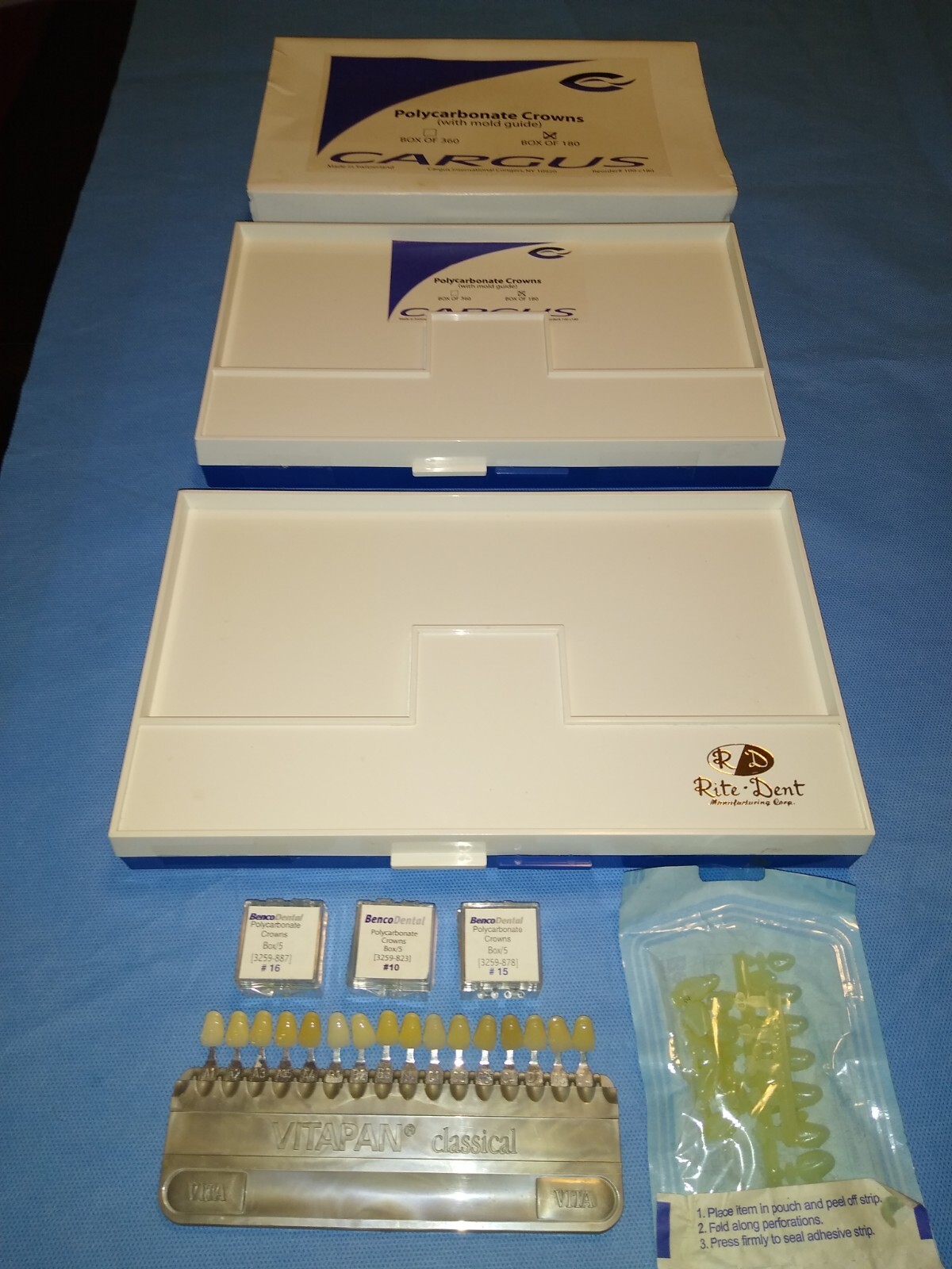 Cargus Rite Dent Benco PolyCarbonate Crowns Pre Owned Partial Kits and Vitapan