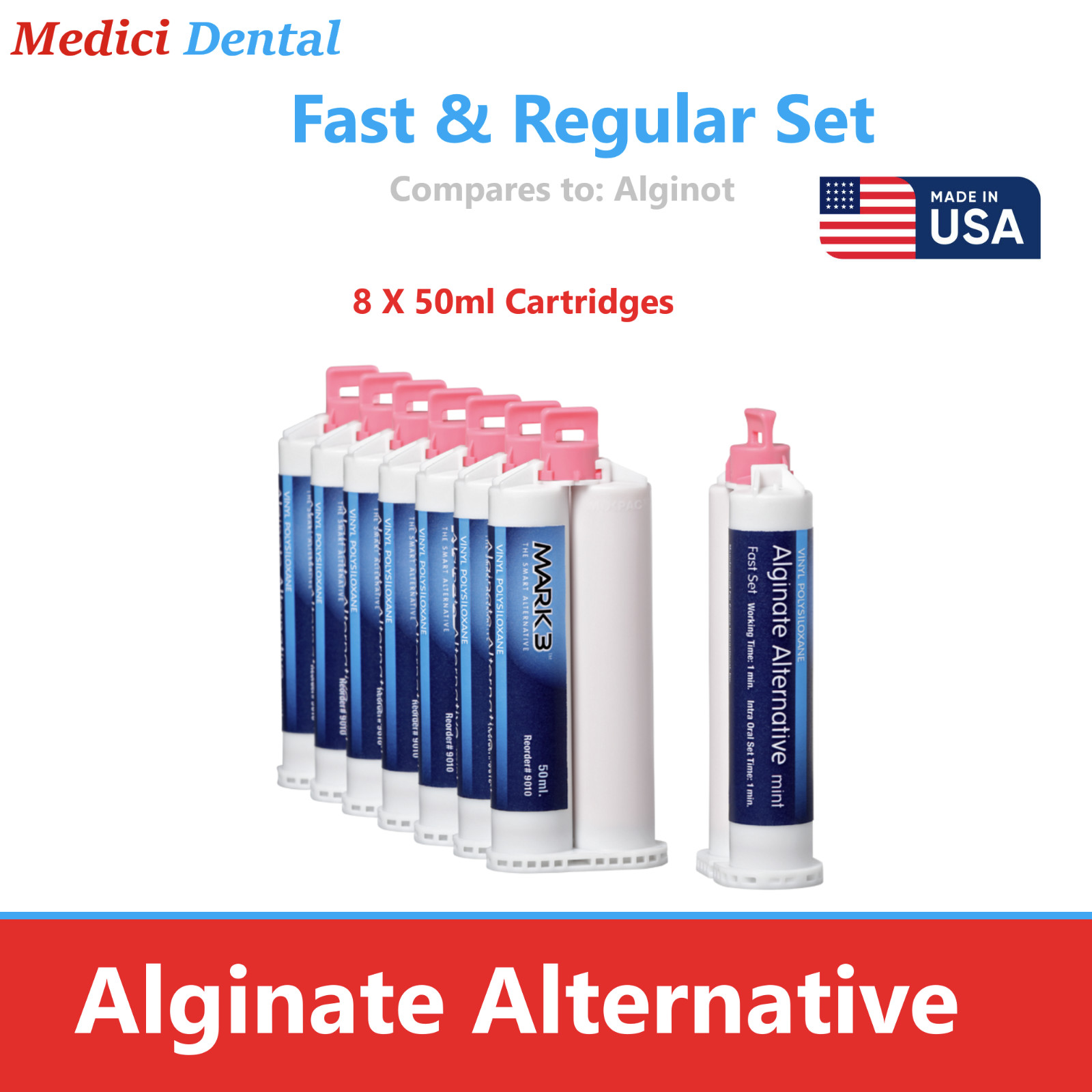 Alginate Substitute Alternative 8 x 50mL or 4 Cartridges, Regular Set – 9010 USA