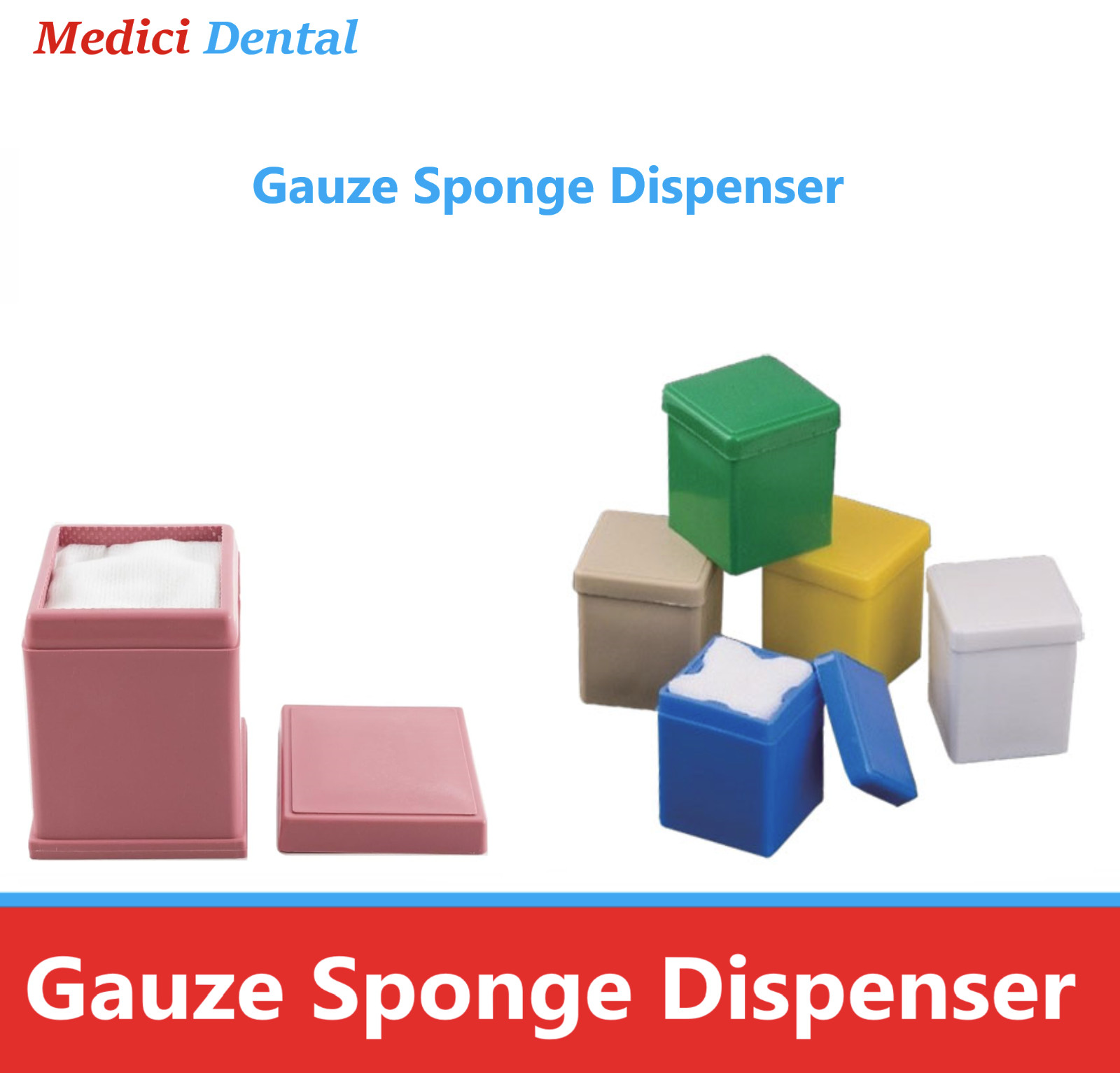 Dental/Medical Sponge Dispenser with Cover, Blue, (2 x 2) + Free 200 Gauze 2 x 2