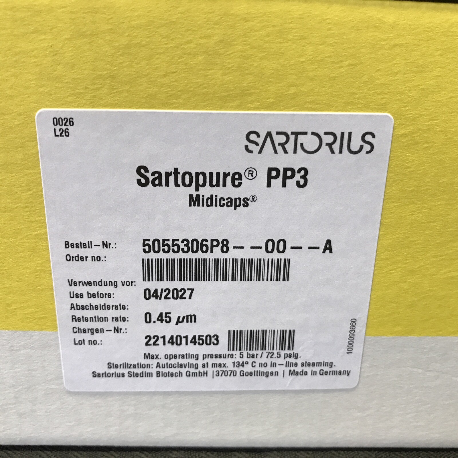 (4/Pk) SARTORIUS Sartopure PP3 Midicaps 0.45um Size 8 5055306P8-00-A