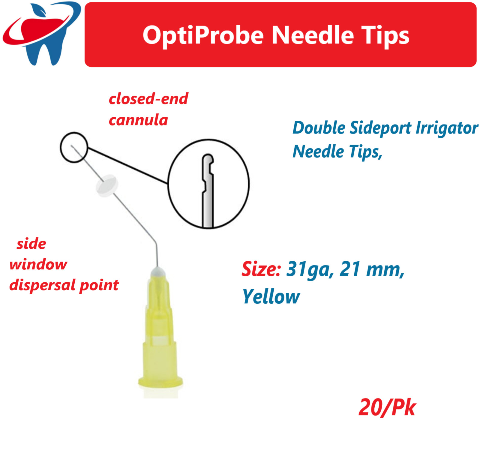 Pac-Dent OptiProbe Irrigator Needle Tips, Double & Single Sideport