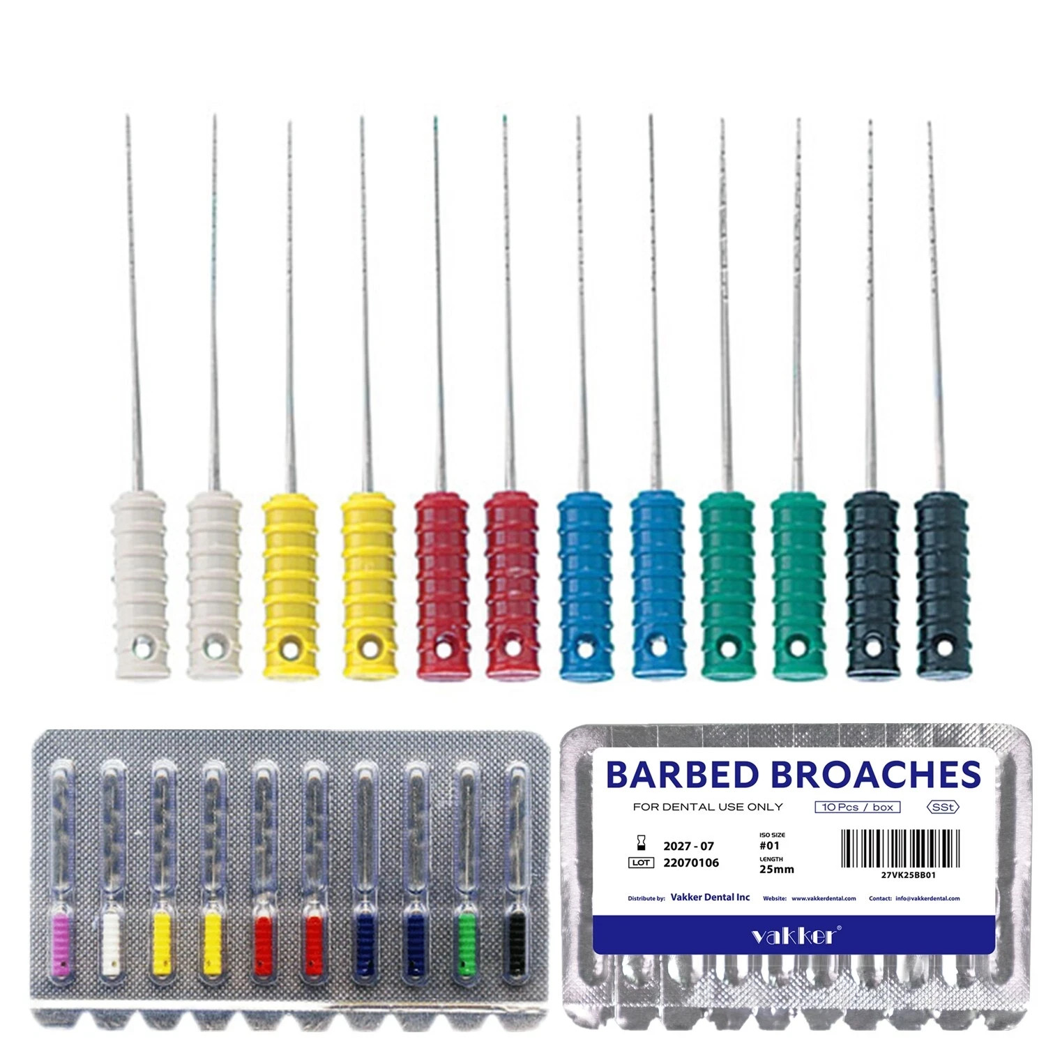 Dental Endo Stainless Steel Barbed Broaches Needles Handle Root Canal 21mm/25mm