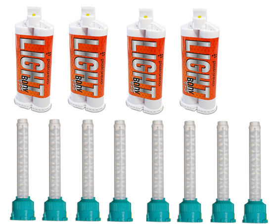 Dental Impression Material VPS Light Body Regular Set (4 Cartridge & 8 Tips) PVS
