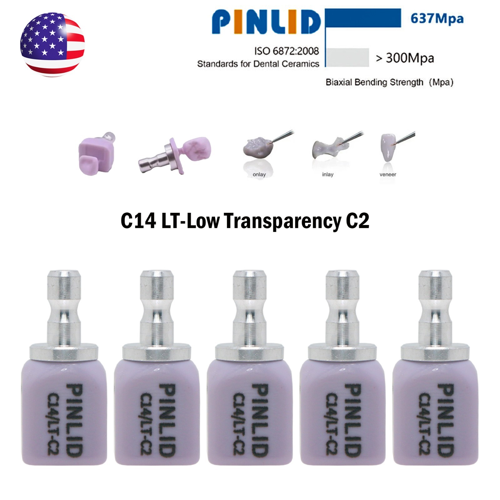 US C14 Dental Glass Ceramic Blocks LT Lithium Disilicate CAD/CAM CEREC 5Pcs/Box