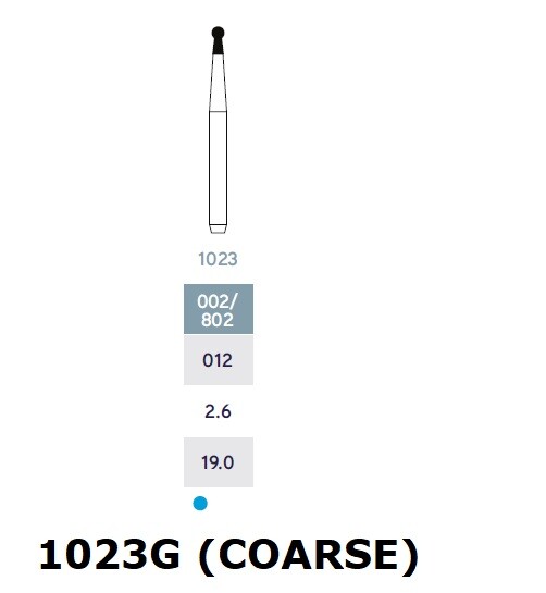 MICRODONT Round Shape w/ collar 1023G (COARSE) diamond burs 15/pk Made in Brazil