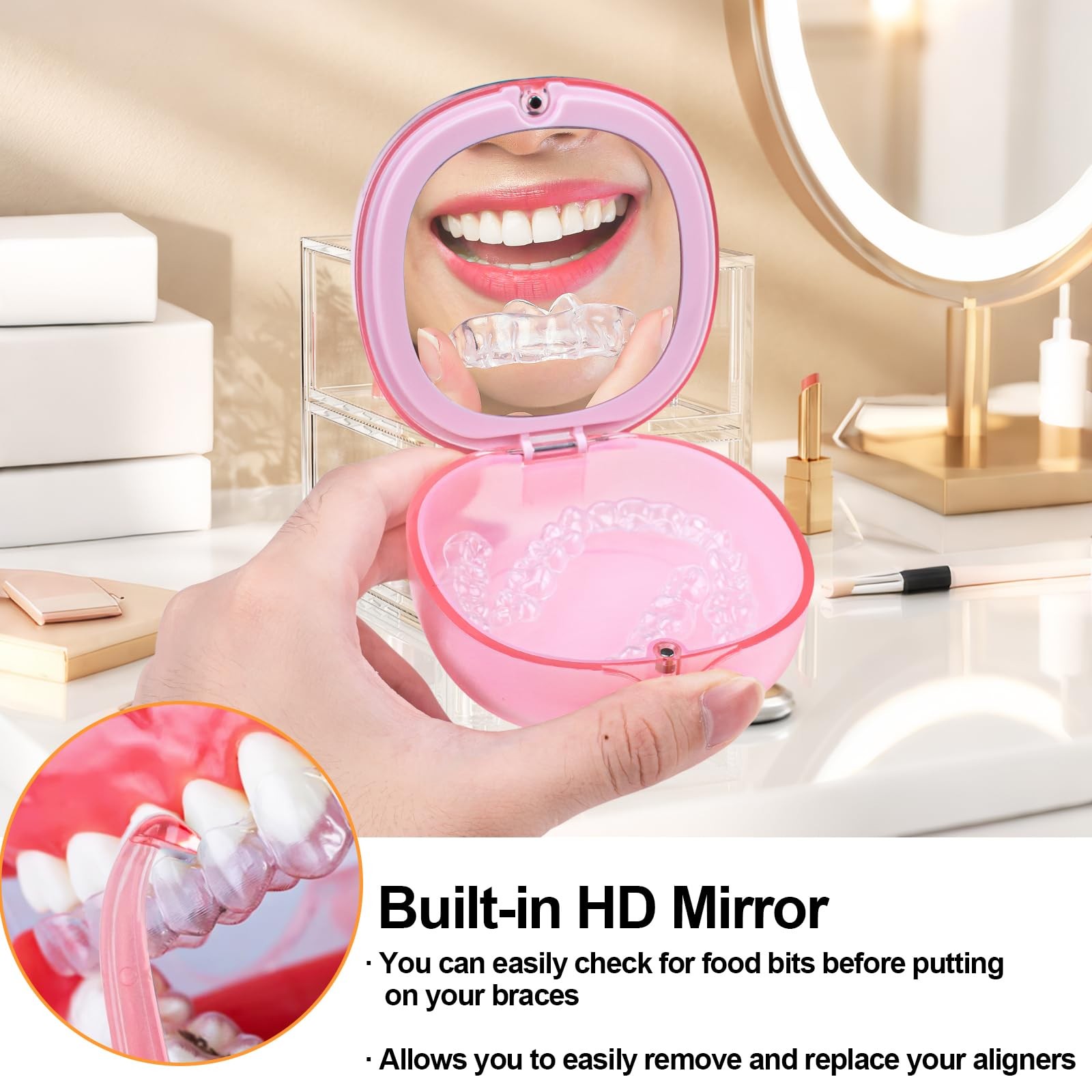 Pink Aligner and Retainer Case Double-layer Cute Slim Braces Transparent