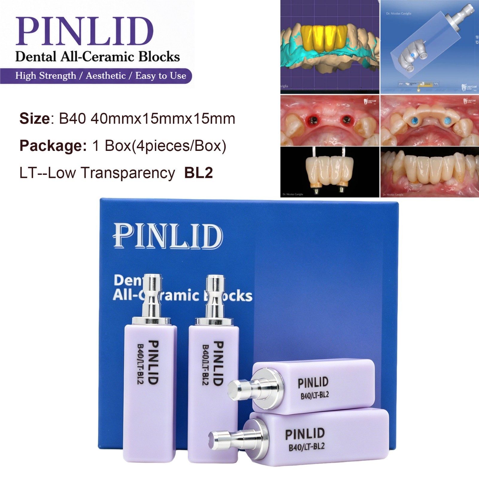 LT Dental Emax Glass Ceramic CAD CAM Blocks Lithium Disilicate CEREC 4pc/box