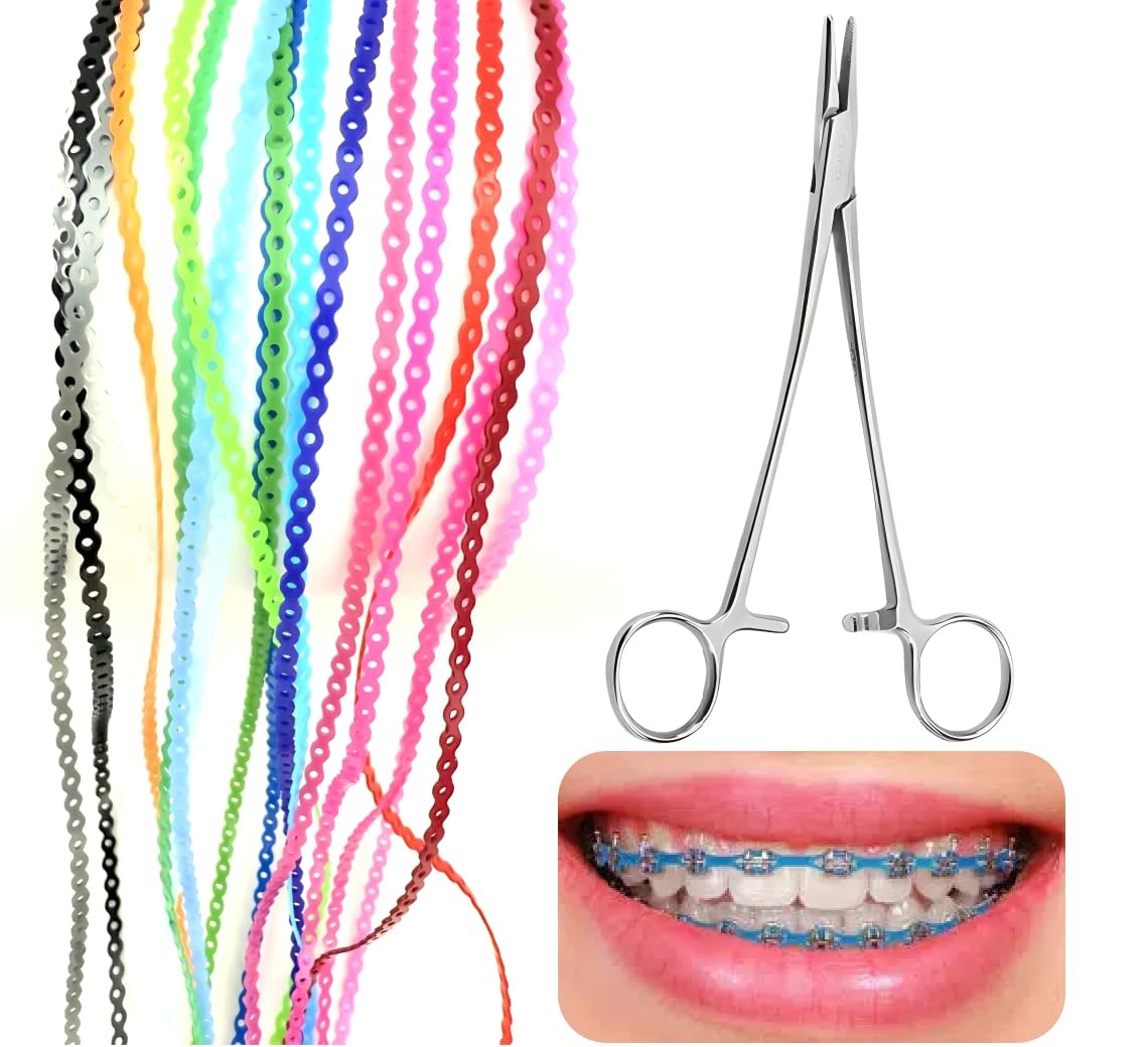 DIY Braces Power Chain Kit – 20Pcs (8.6In/pc) Multi-Color Elastic Multicolor