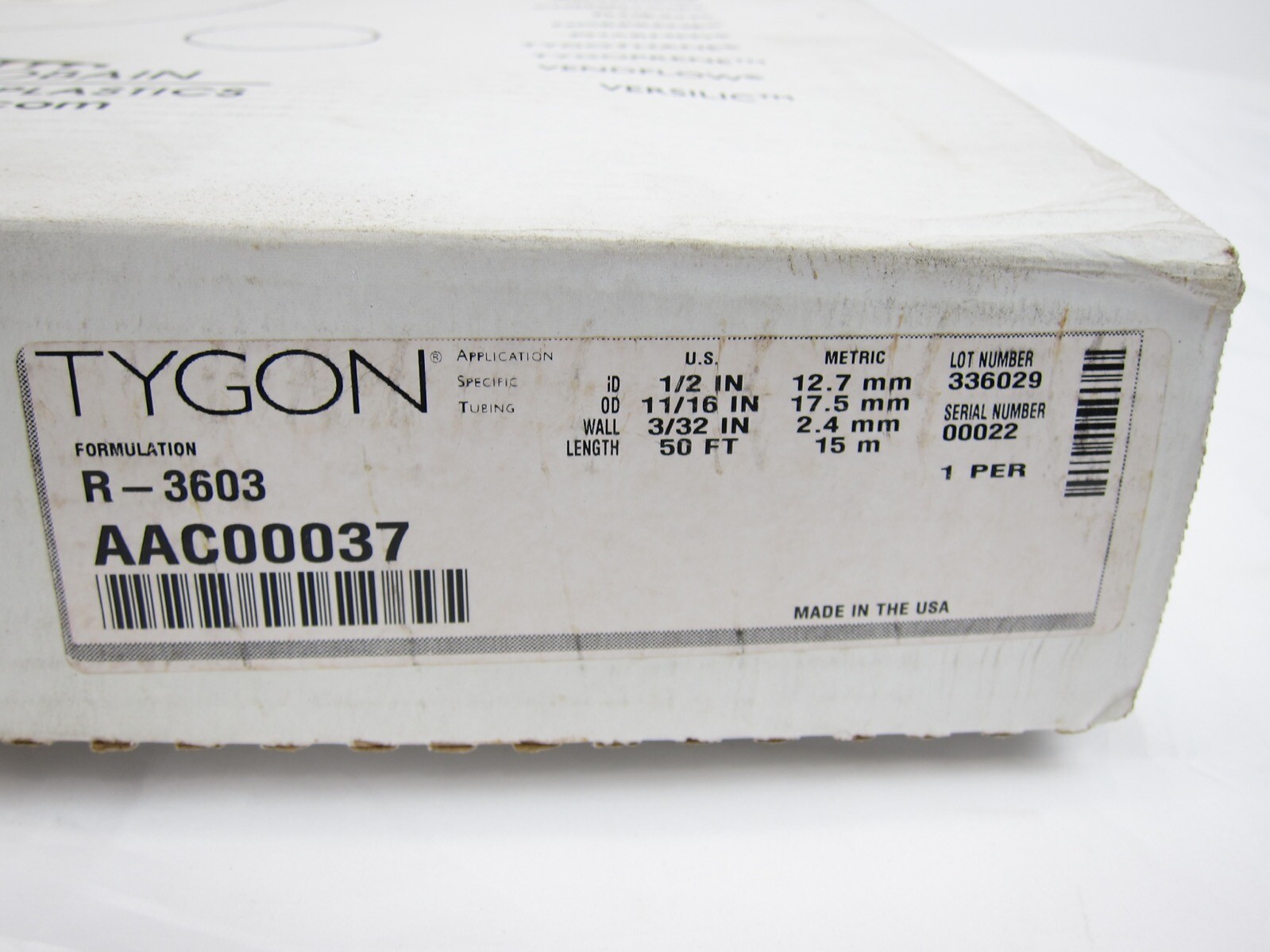 New 50 FT Tygon AAC00037 1/2″ ID x 11/16″ OD x 3/32” Wall R-3603 Lab Tubing