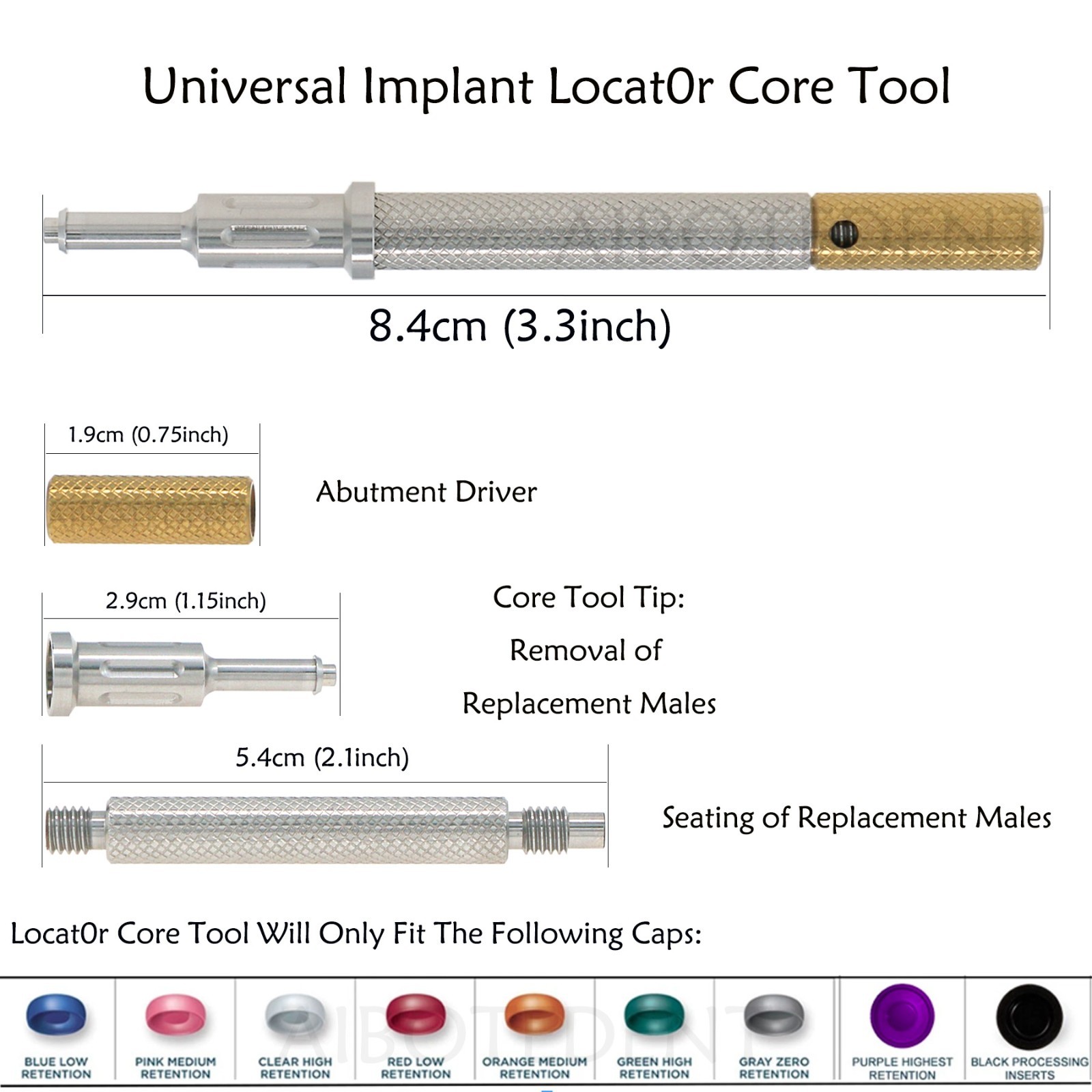 US Universal Dental Retention Caps Insertion Extraction Remove Locator Core Tool