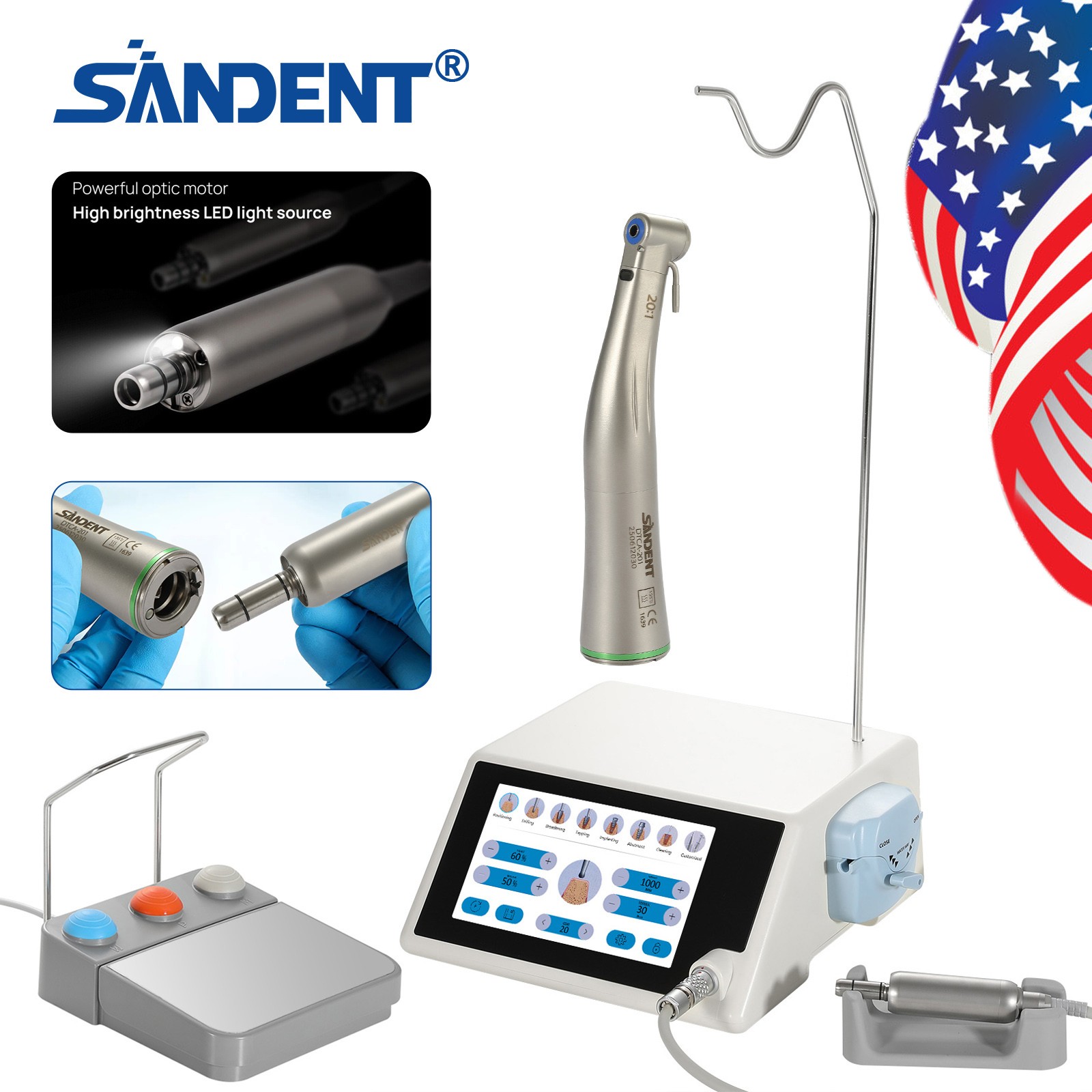 Dental Implant Motor System Surgical Brushless Motor 20:1 Contra Angle AC100-240