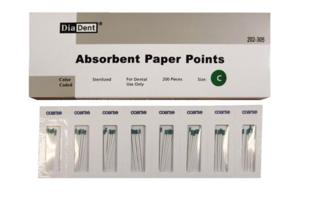 DiaDent Absorbent Paper Points Sterilized Color Coded 200/Pack Cell Pack Size C