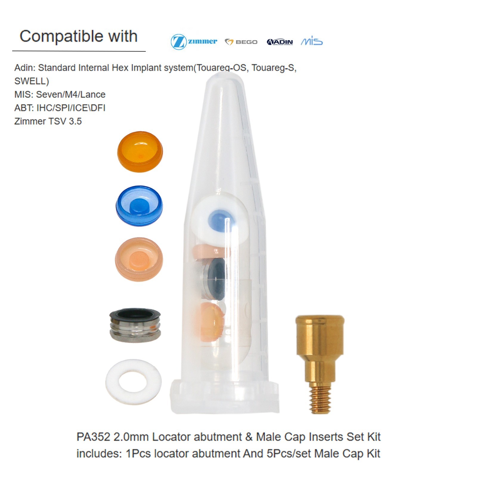 US Locator Abutment W/Male cap Inserts for Zimmer TSV /Biohorizon 3.5mm Mis ABT