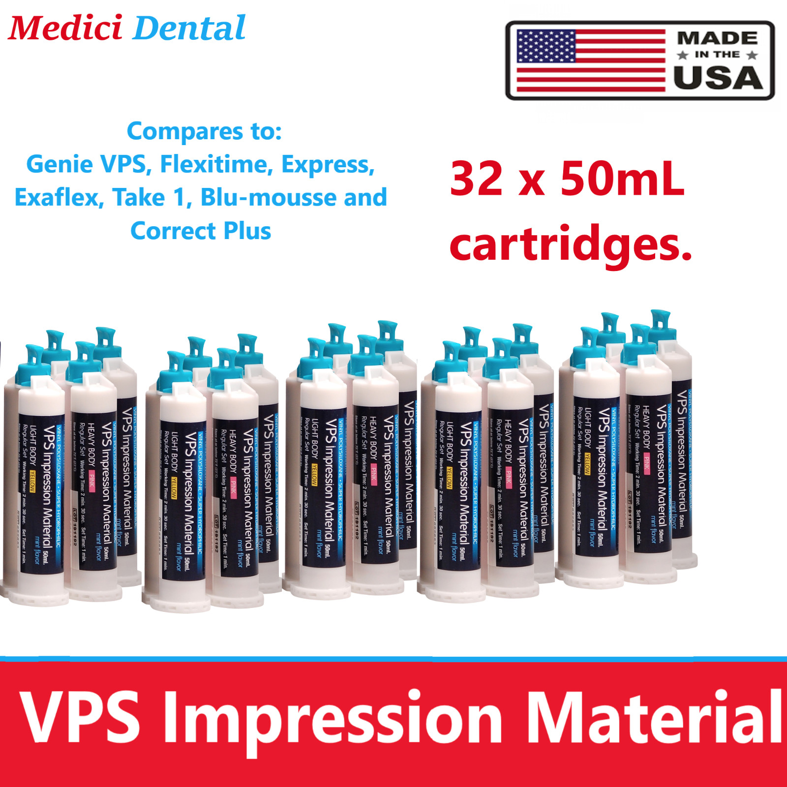 32 x 50mL cartridges HEAVY BODY REGULAR SET VPS Impression Material, Mark3, USA