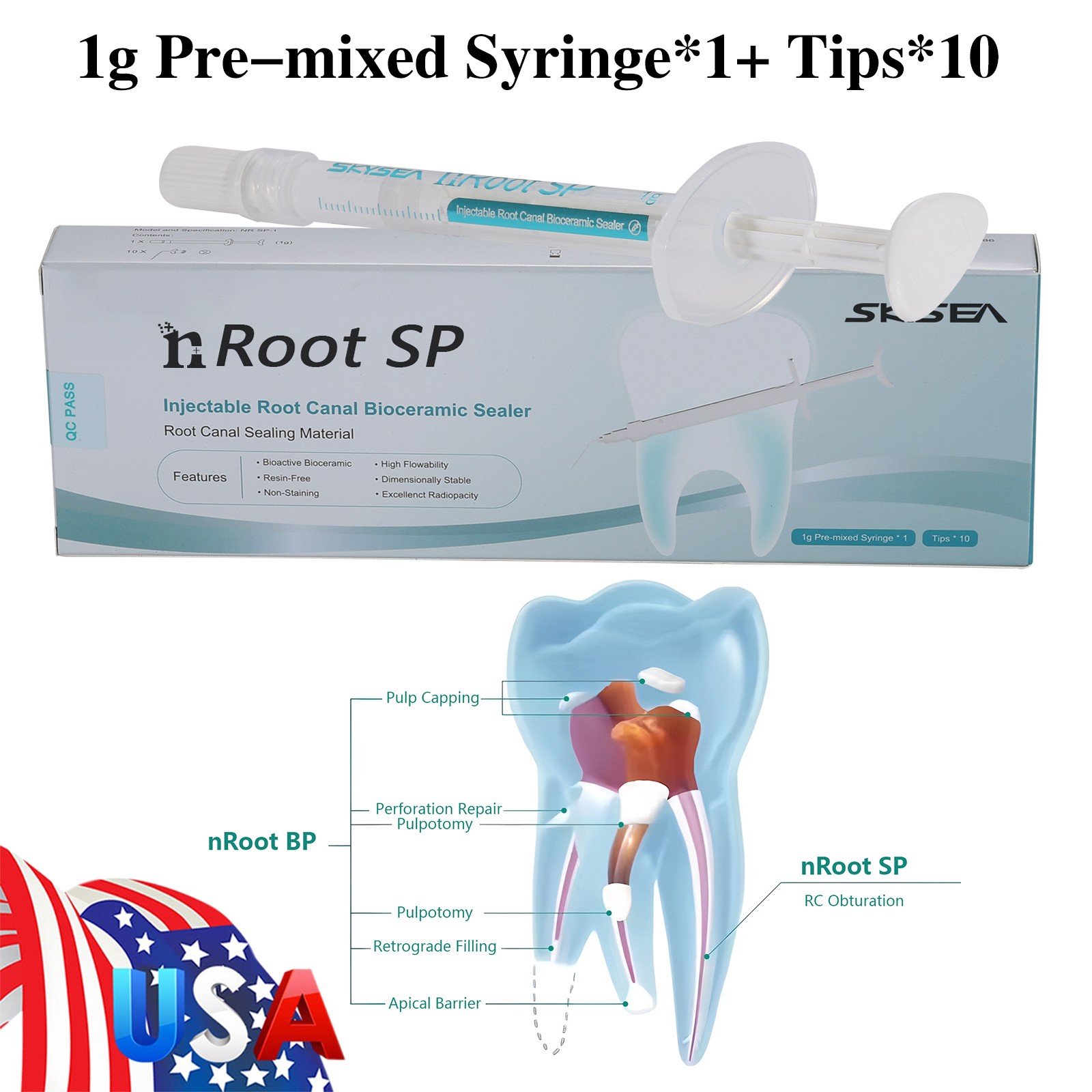 Root canal bioceramic sealer Root Canal Endo Filling Cement 1g +10 Tips Dental