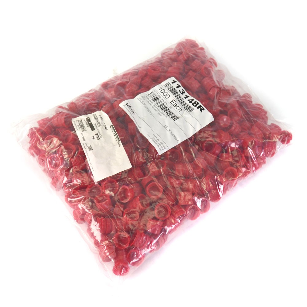 (Lot of 1000) Global Scientific 113148R 16mm Polyethylene LDPE Snap Cap – Red