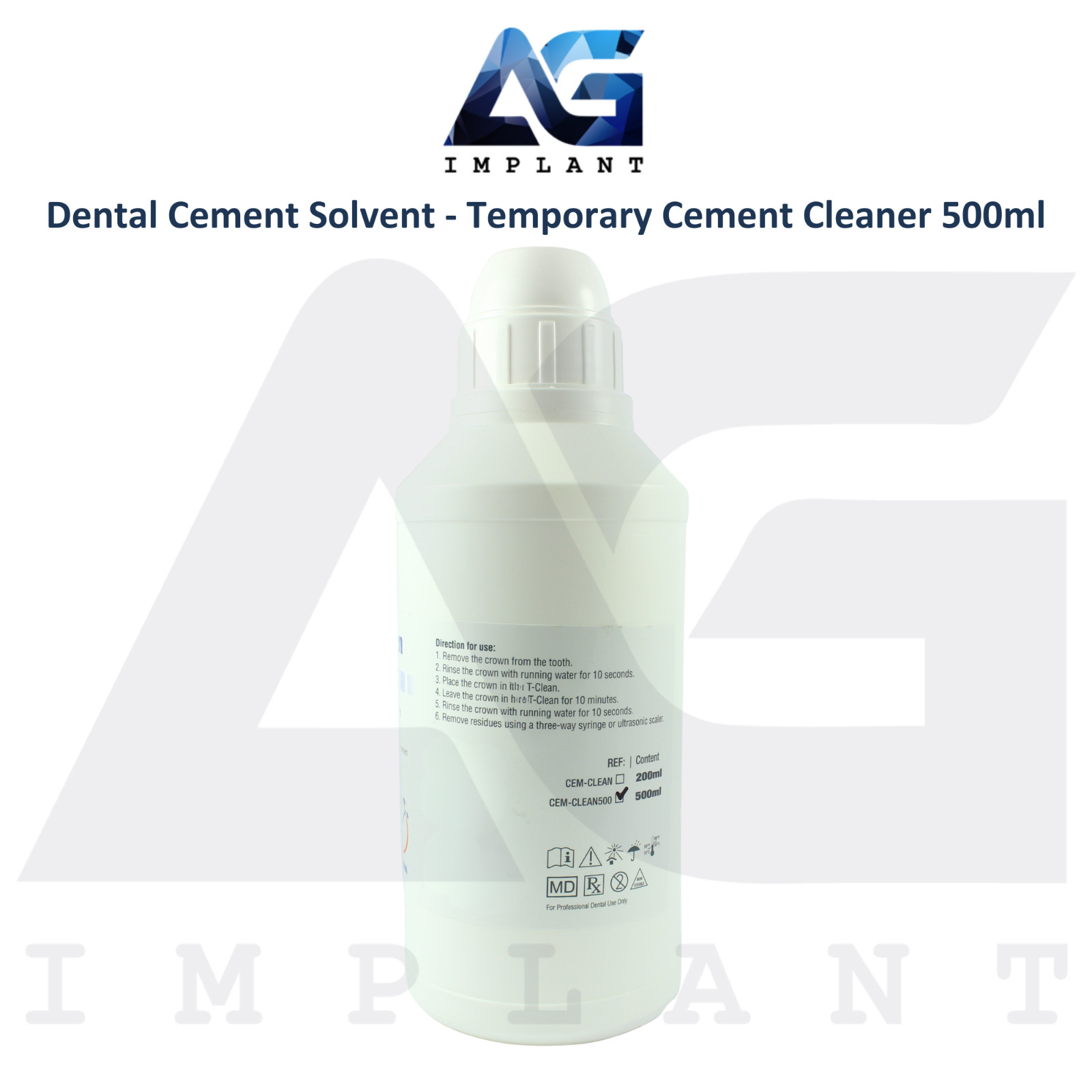 T-Clean Dental Temporary Cement SoIvent 500ml Fast and Safe Residue Remover