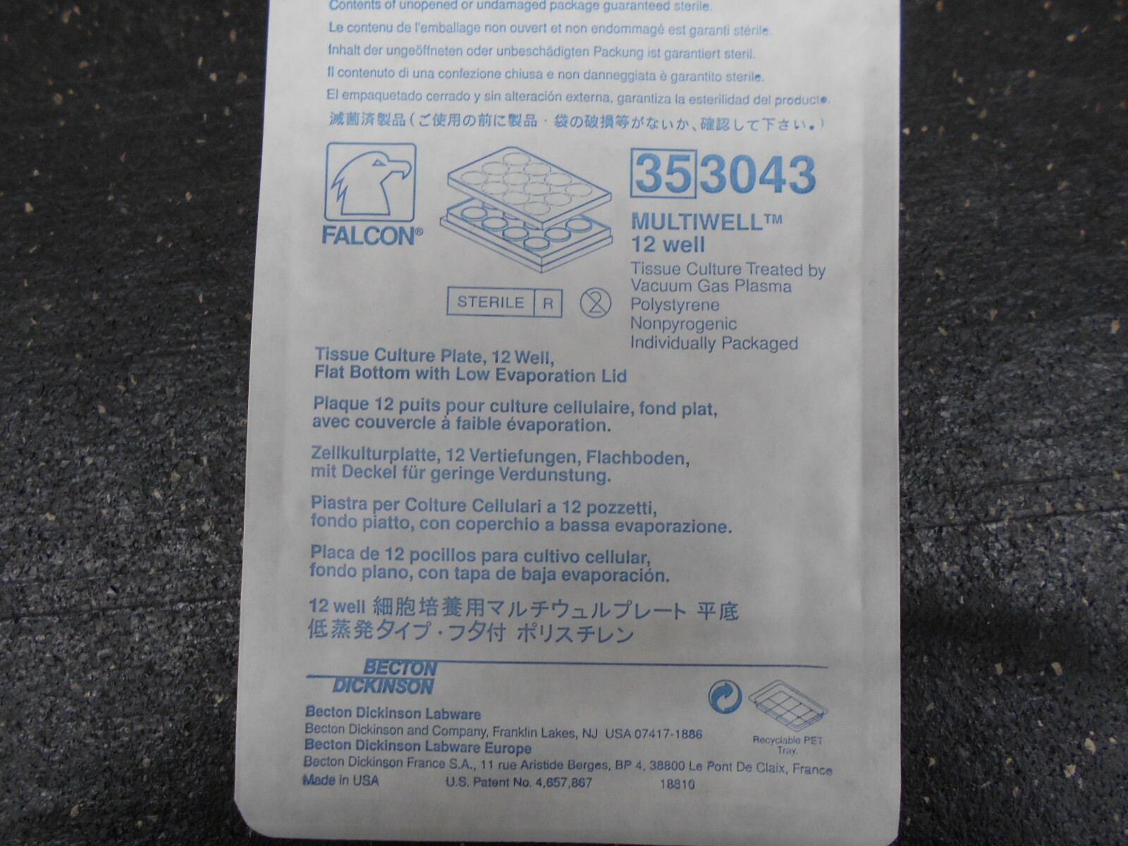 BECTON DICKINSON 353043 FALCON 12 WELL FLAT BOTTOM CULTURE PLATE BOX OF 49
