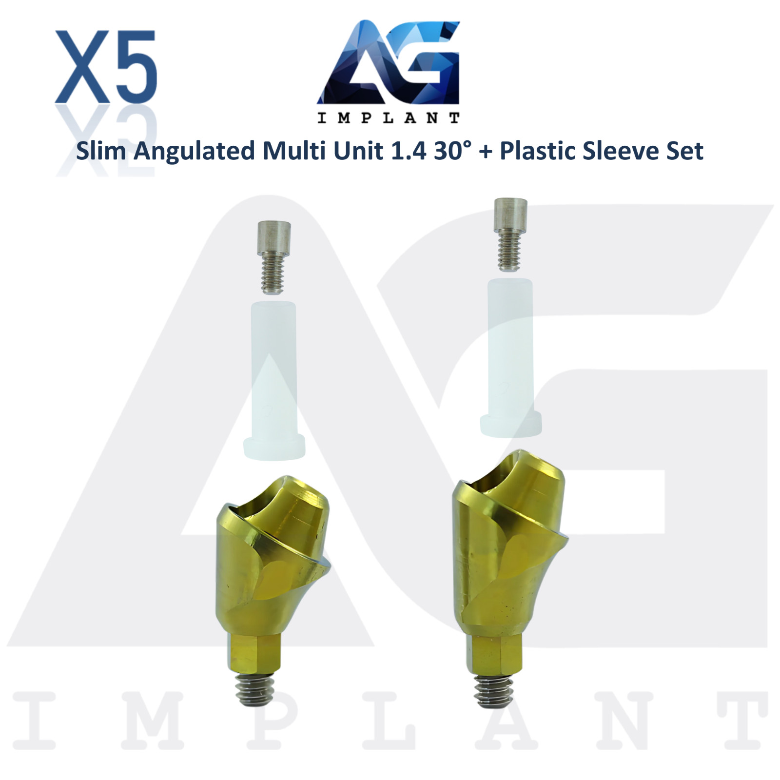 5 Angulated Multi Unit 1.4 Prosthetic 30° Plastic Sleeve Set Slim Int Hex 2.0mm