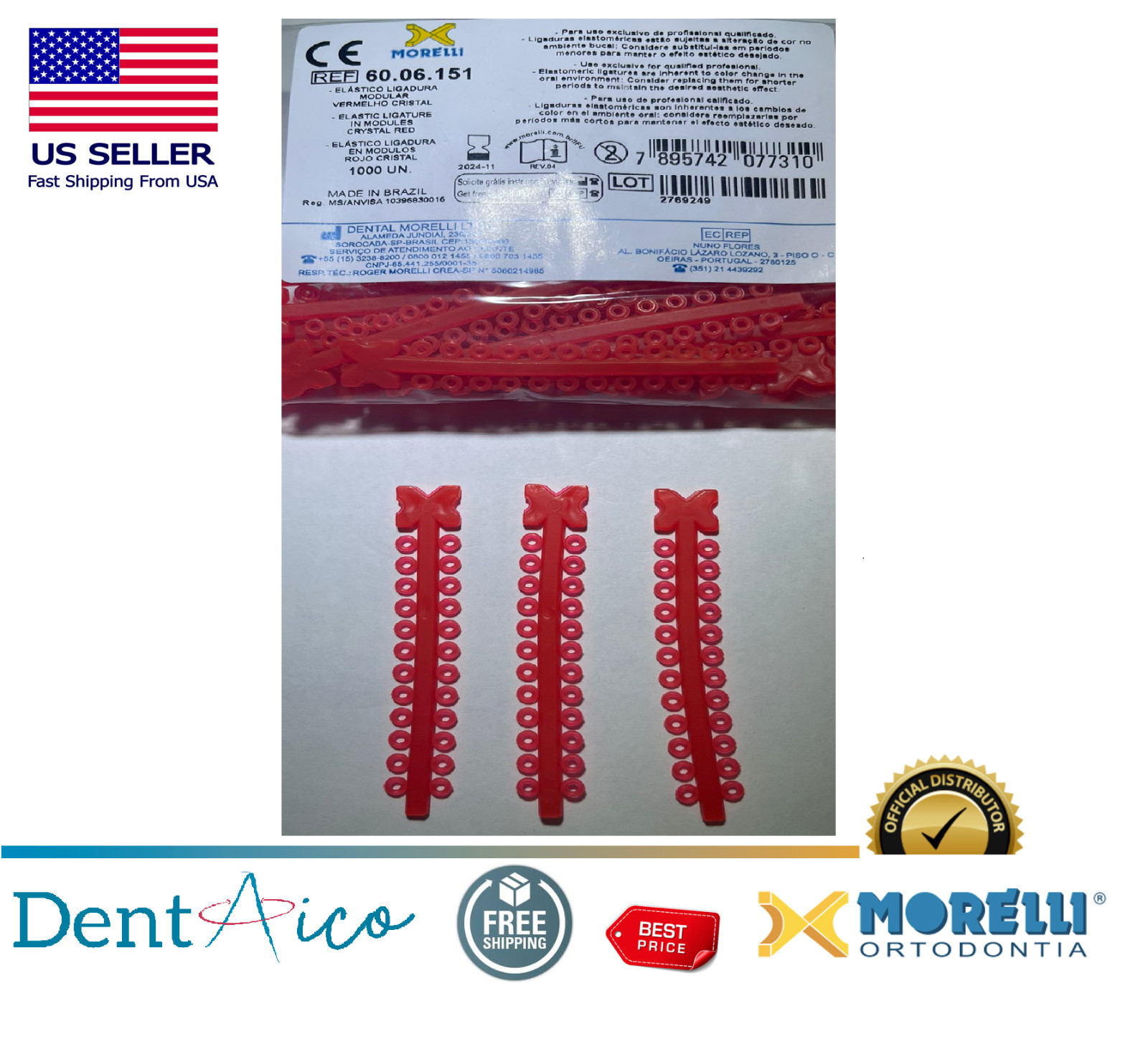 Elastic Ligature in Modules Crystal Red PAK/1.000UN MORELLI Dental Orthodontic