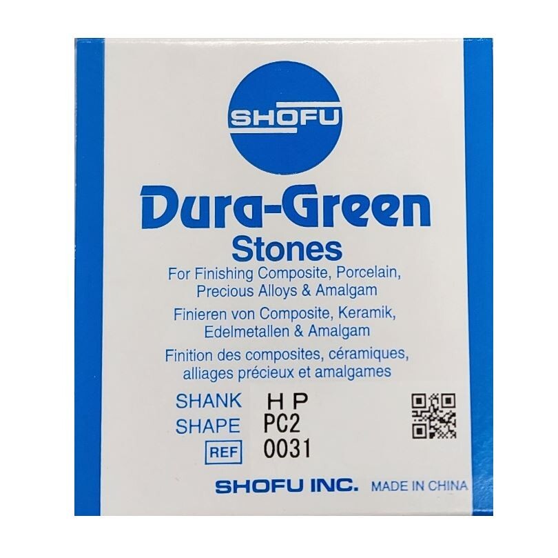 *12-Pieces* Shofu Dura-Green Stones Shape PC2 Shank H P 0031