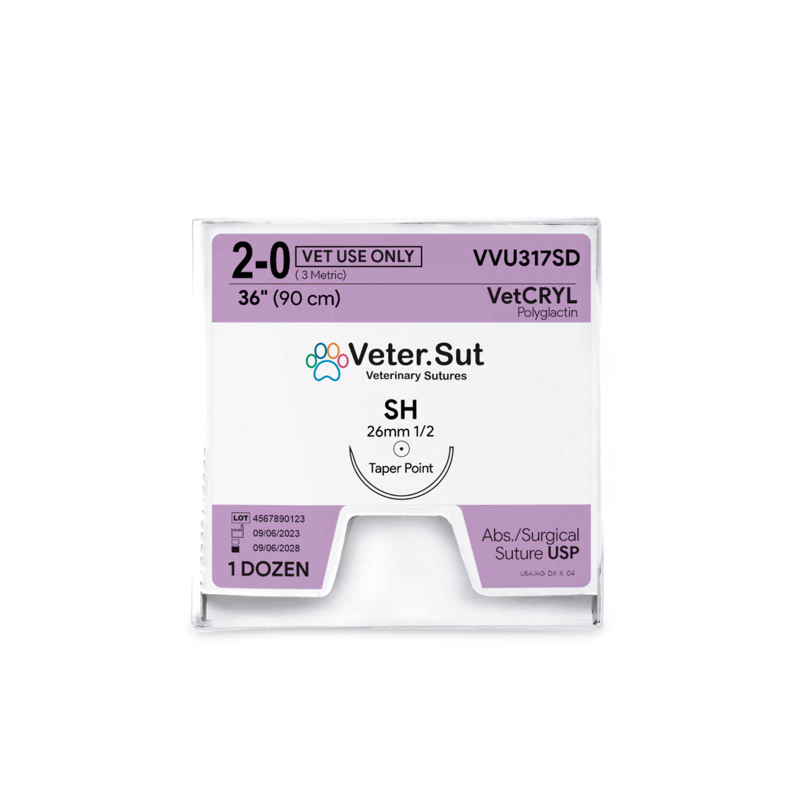 Vetersut VetCRYL Polyglactin, USP 2-0, 1/2 26mm taper point Veterinary Suture
