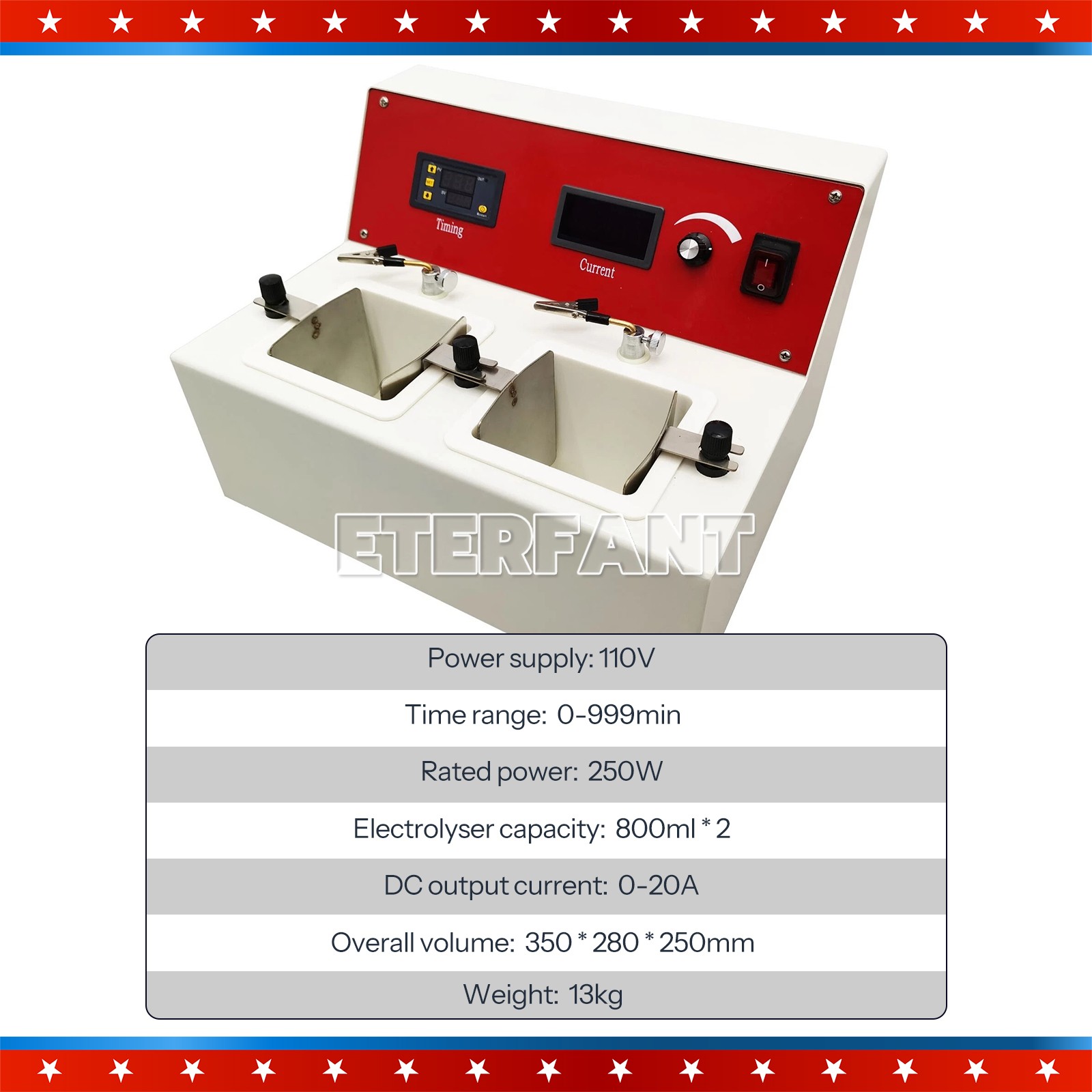 ETERFANT Dental Lab Electrolytic Polish Machine Two electrolytic Cells 110V 250W