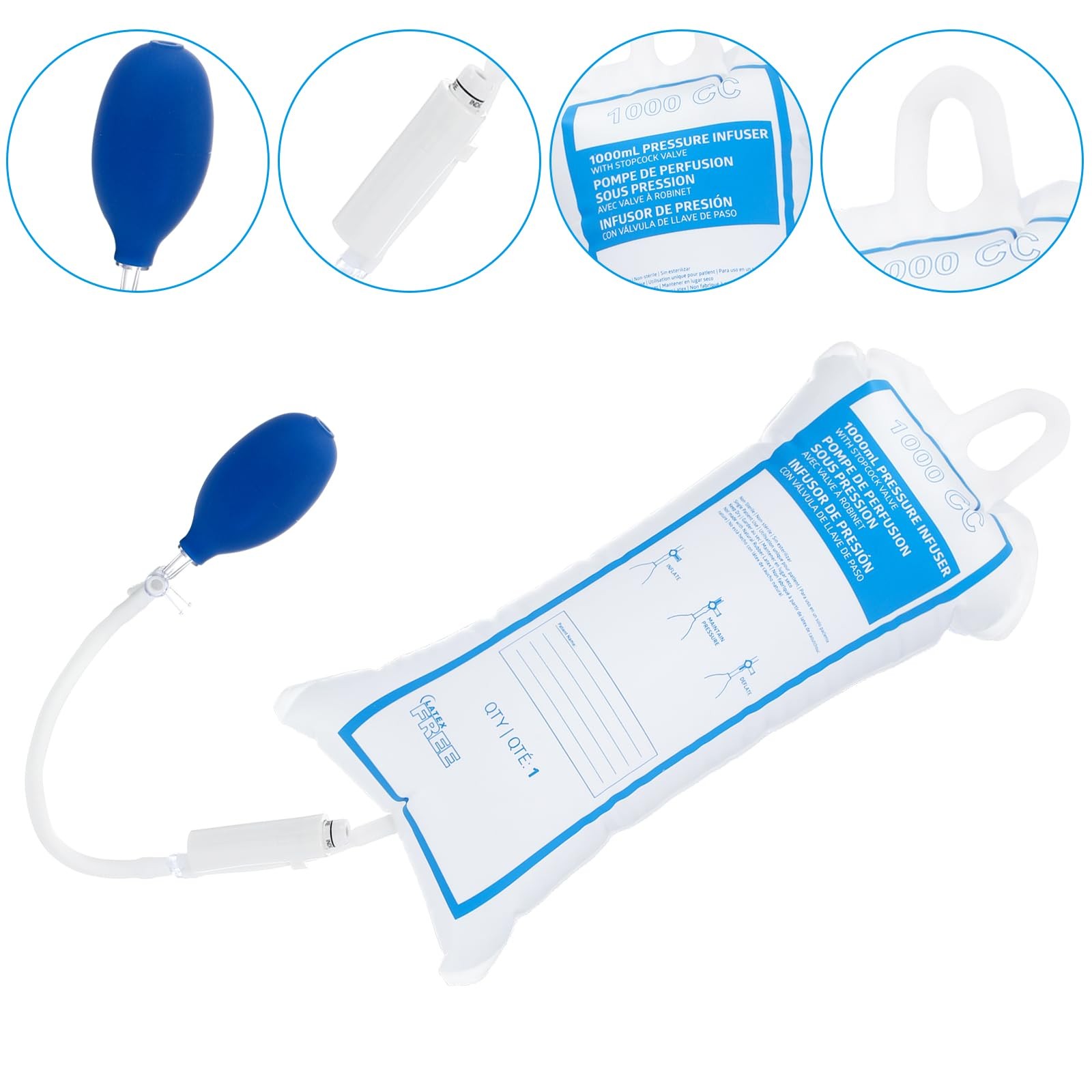 Geiserailie Pressure Infusion Bag 1000ml Iv Pole Sack with 3-way…