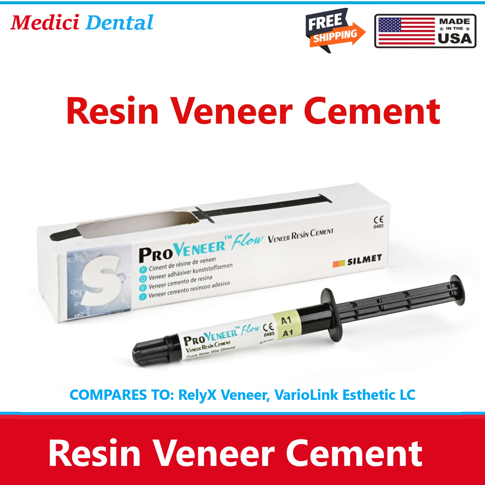 Dental Veneer Cement Resin, Translucent, Shade A1 or A2, 3gm Syringe – Silmet