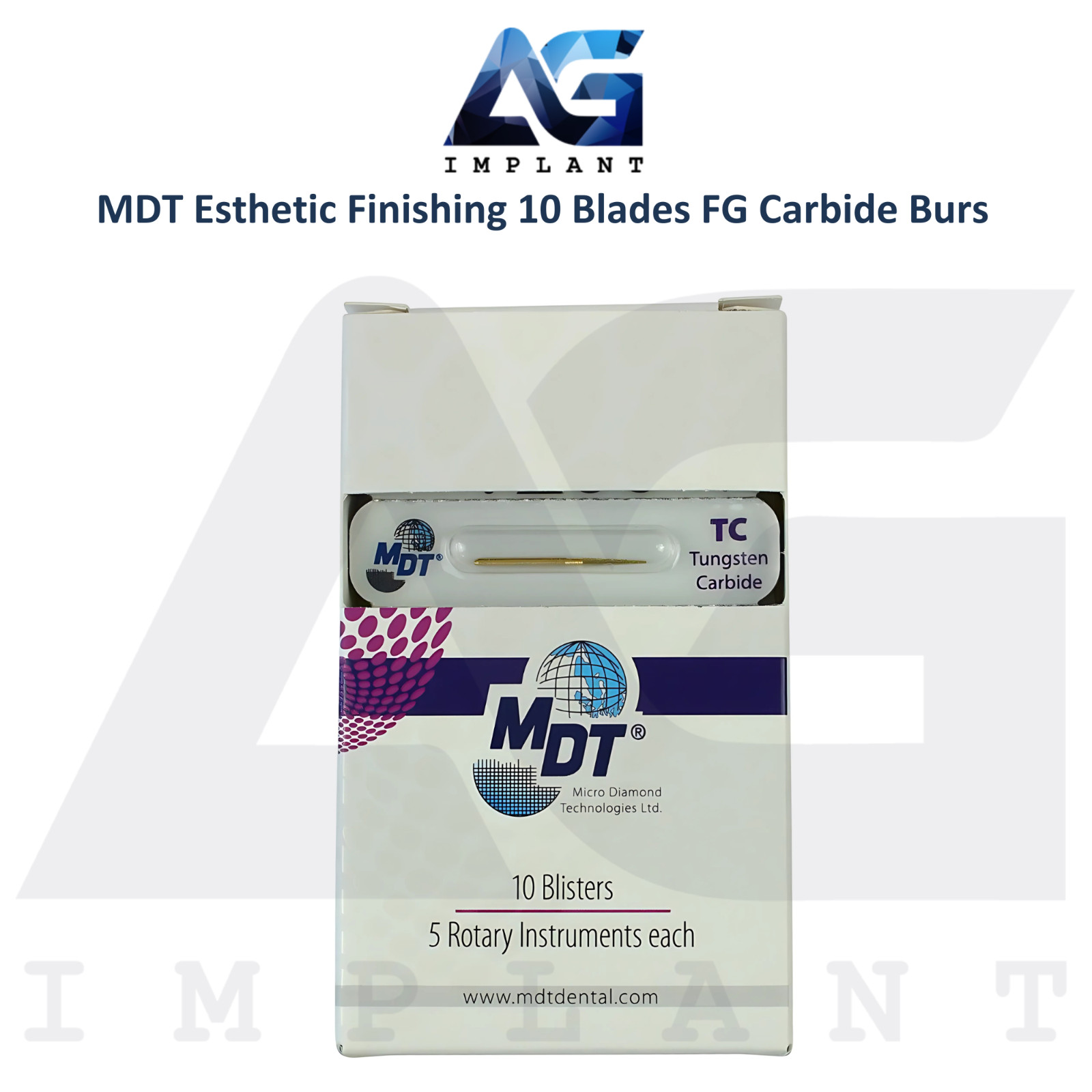 MDT FG Carbide Esthetic Finishing 10 Blades Bur Ø0.14mmX9.0mm Polish Tooth