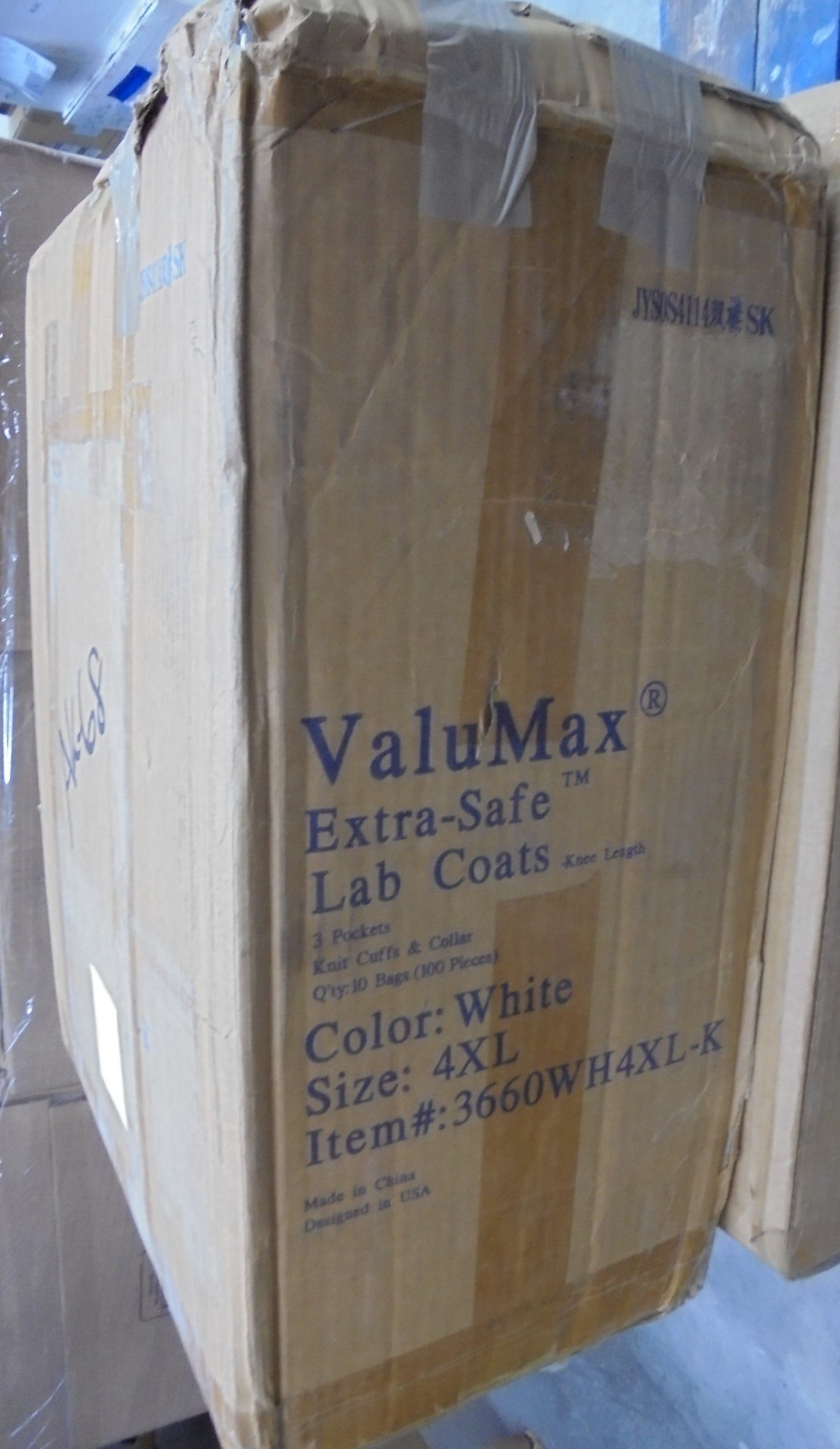VALUMAX 3660WH4XL-K 4X KNEE LENGTH EXTRA SAFE LAB COATS BOX OF 100