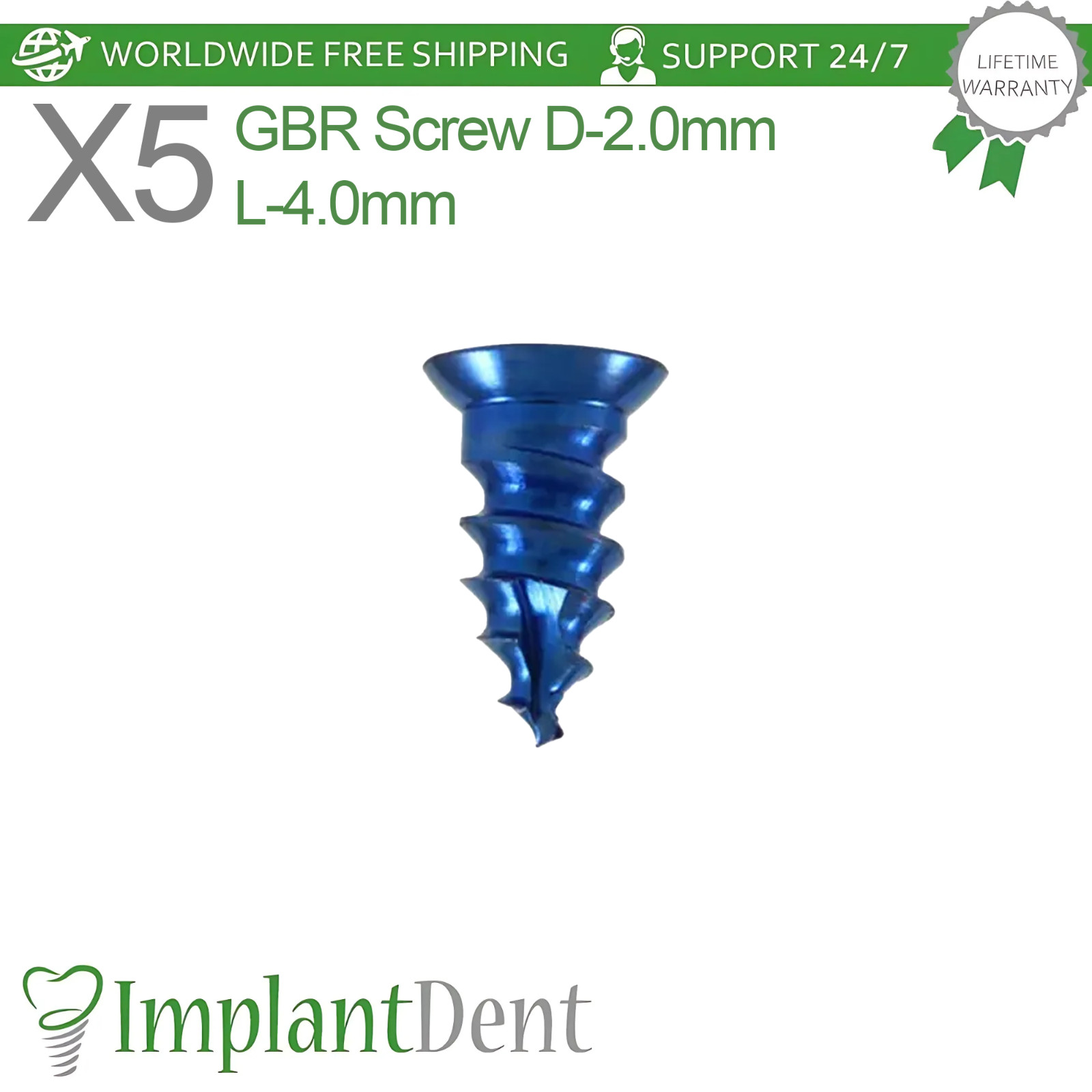 5x Dental Self Drilling 2.0mm GBR Titanium Screw 4.0mm Sterile Dentistry Tool