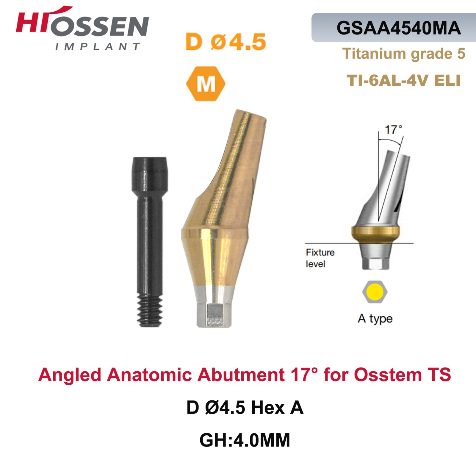 1X Fit Mini/Regular Angled Anatomic Abutment 17° Ti Dental Osstem/TS Hiossen/ET