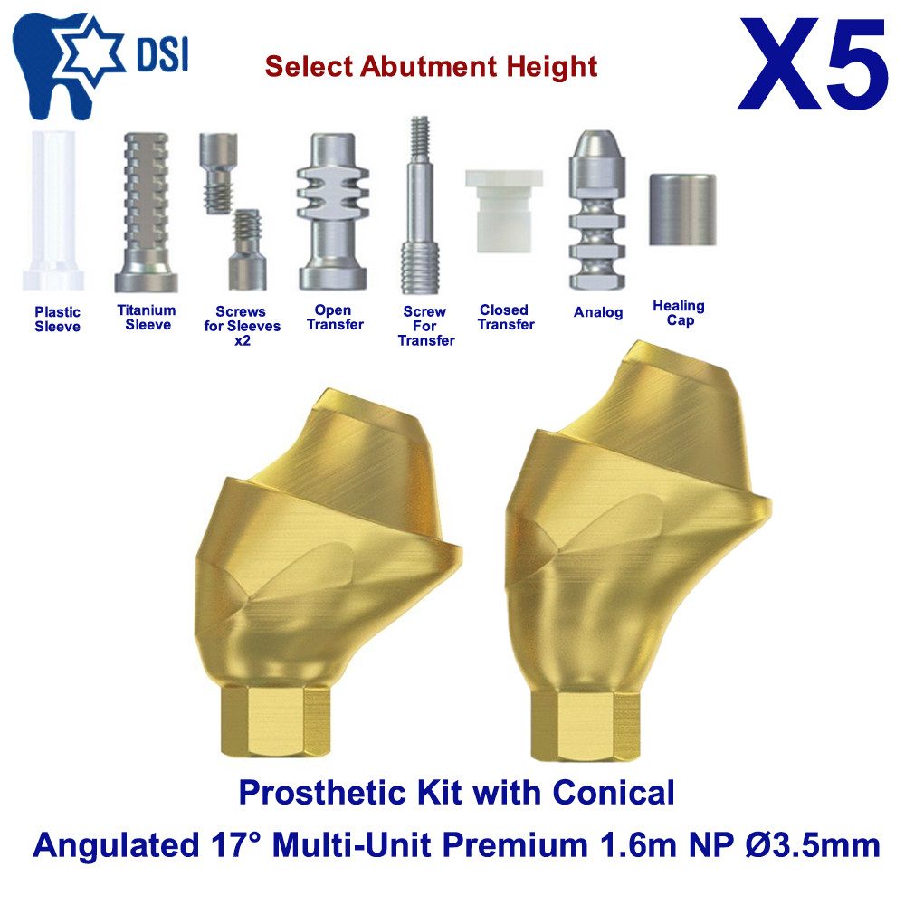 5x Prosthetic Kit DSI Conical Angulated 17° Abutment Multi-Unit 1.6m NP Ø3.5mm