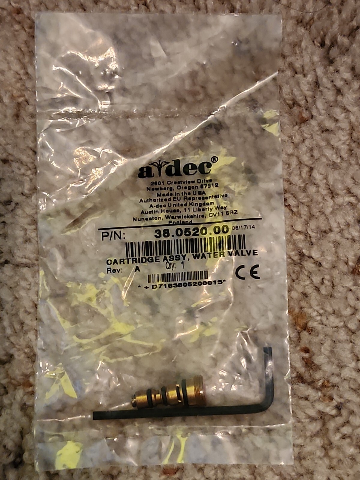 CARTRIDGE ASSY, WATER VALVE 38.0520.00