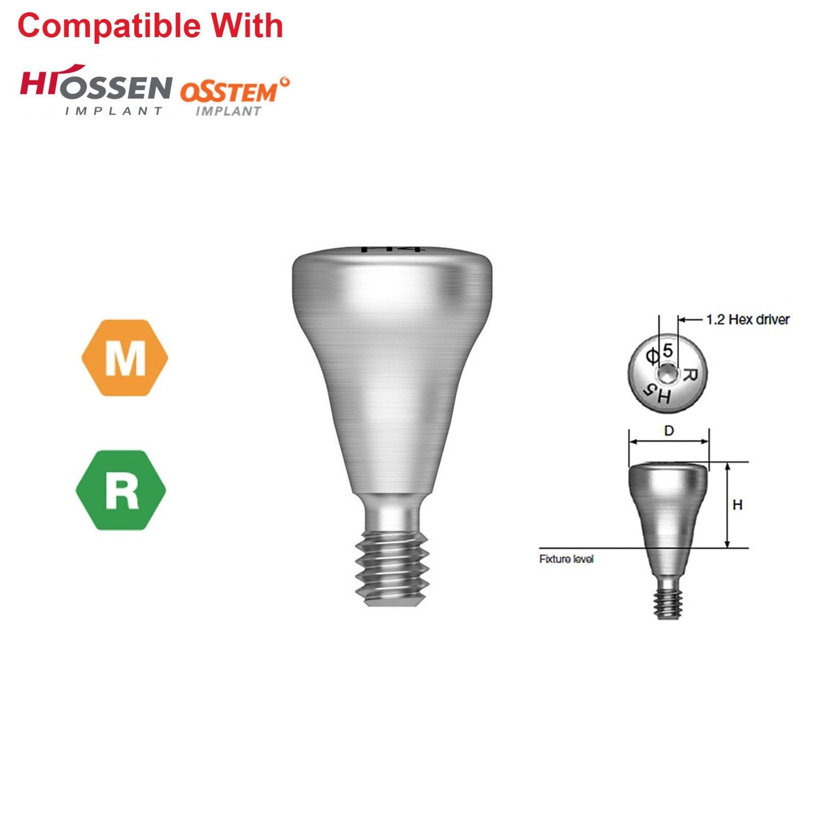 5Pcs Healing Cap Abutment Internal Hex Hiossen & Osstem Mini Regular Cover Screw