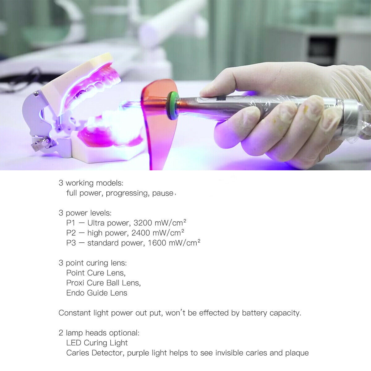 Dental LED Curing Light 1 Second Metal Body with Caries Detector Built Meter US