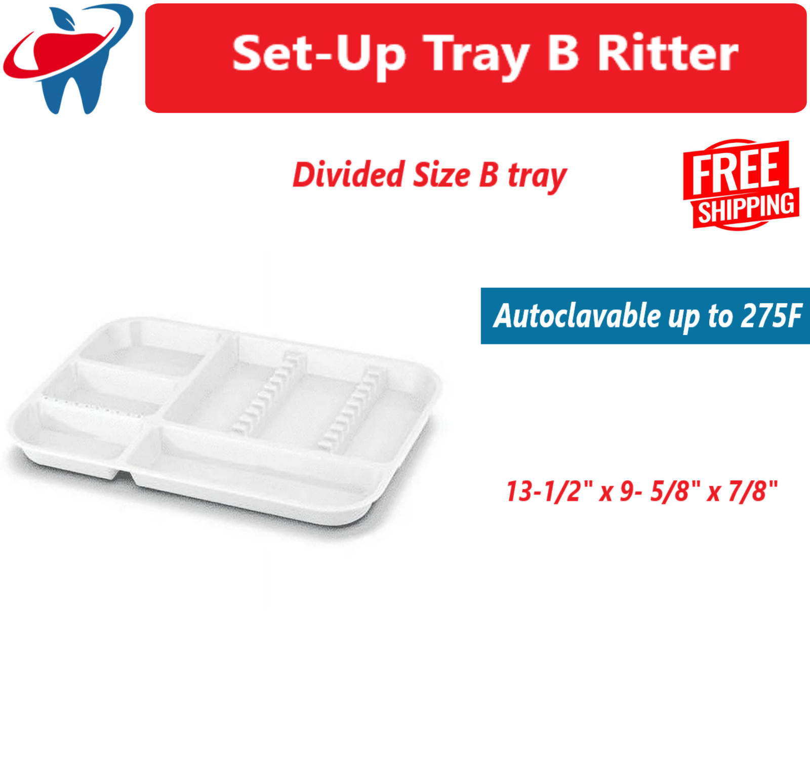 8 x Dental Autoclave Plastic Instrument SetUp Divided Tray Size B Ritter Trays
