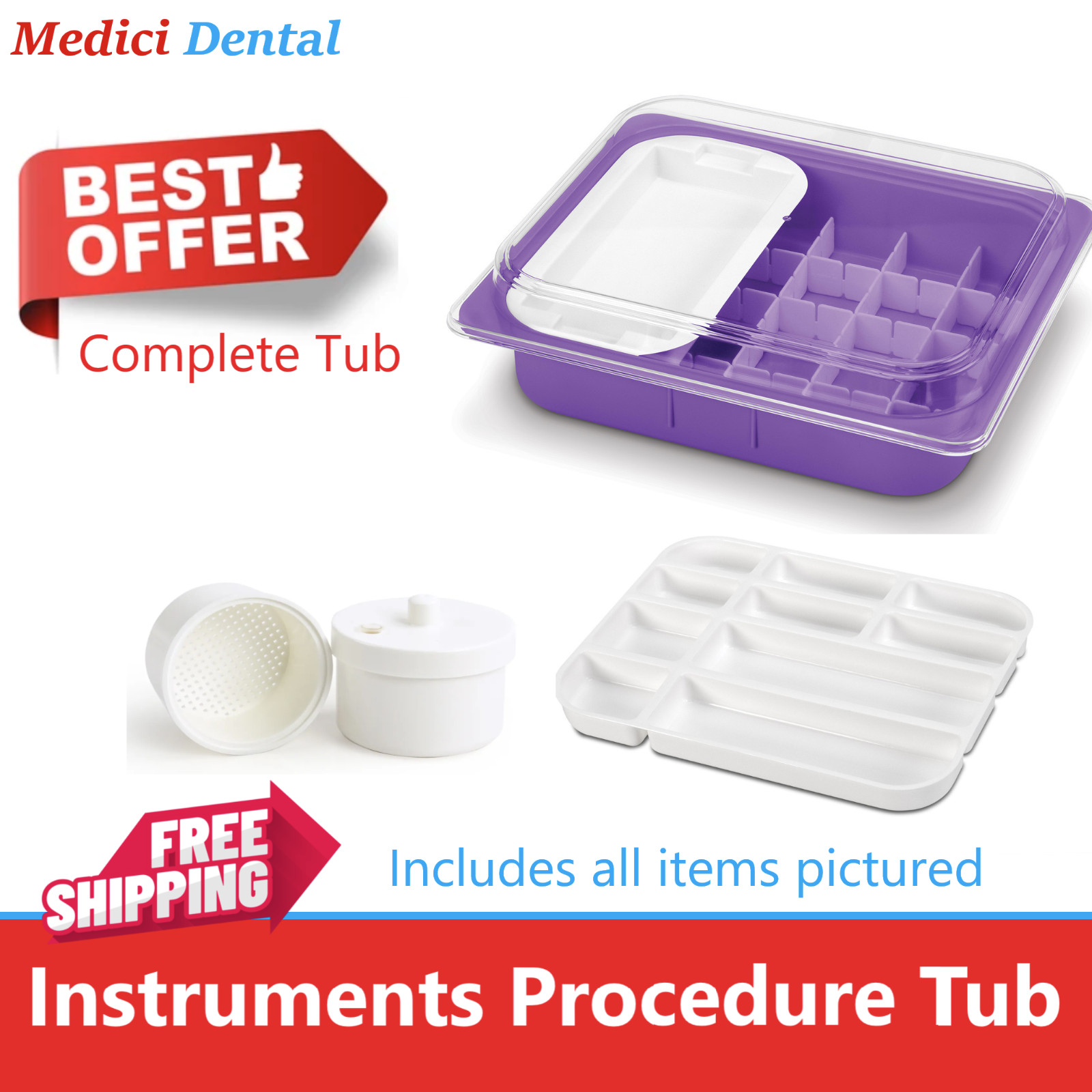 Dental Procedure Tub Insert Tray Mini Tray Divider Operation Tub- Complete Set