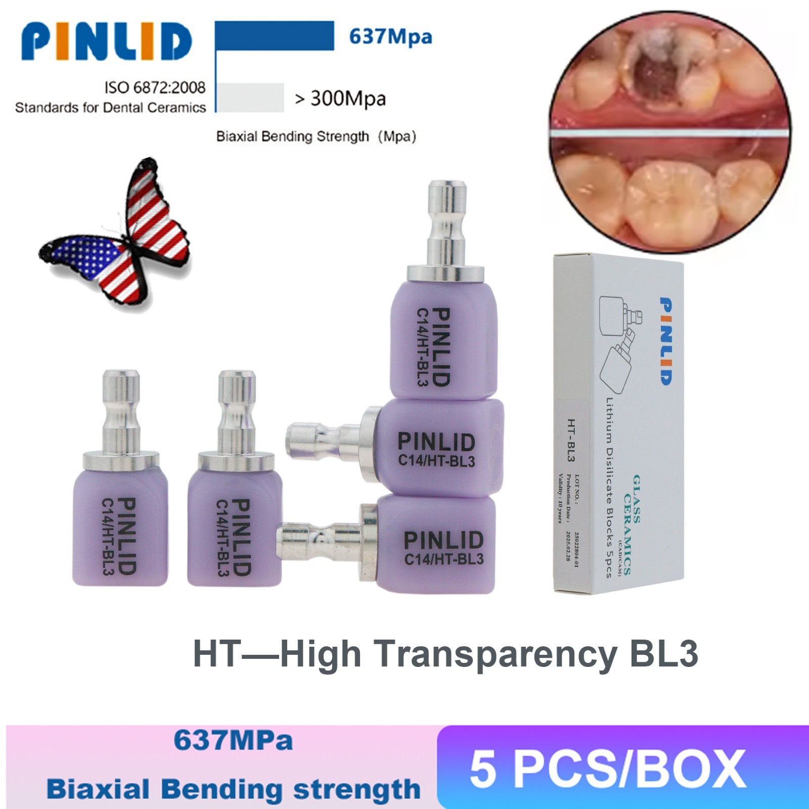 Dental CAD/CAM Lithium Disilicate Glass Ceramic Blocks C14 HT High Translucency
