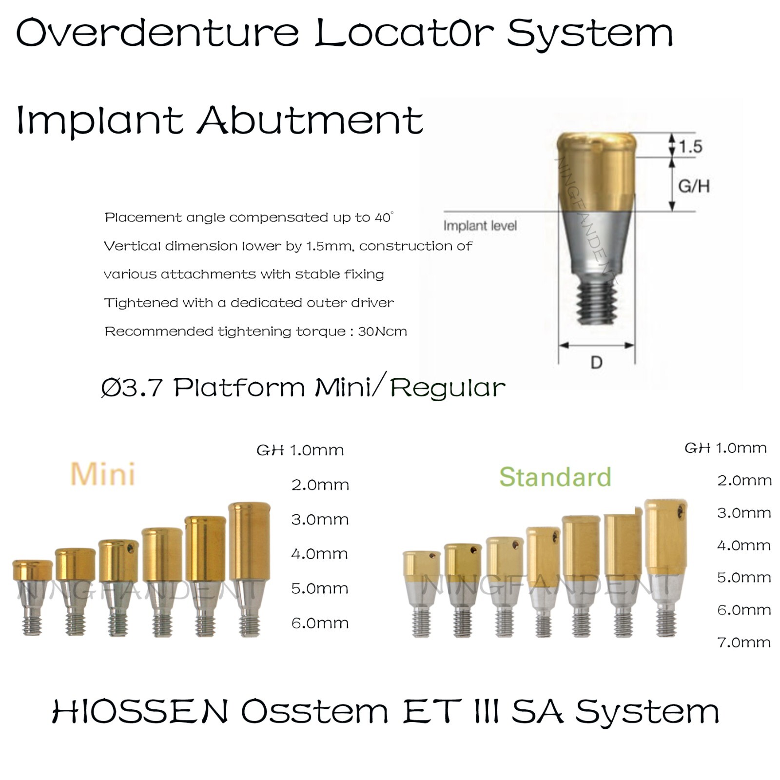 Implant Locator/Healing Abutments Lab Analog Transfer Fits Hiossen Mini Regular