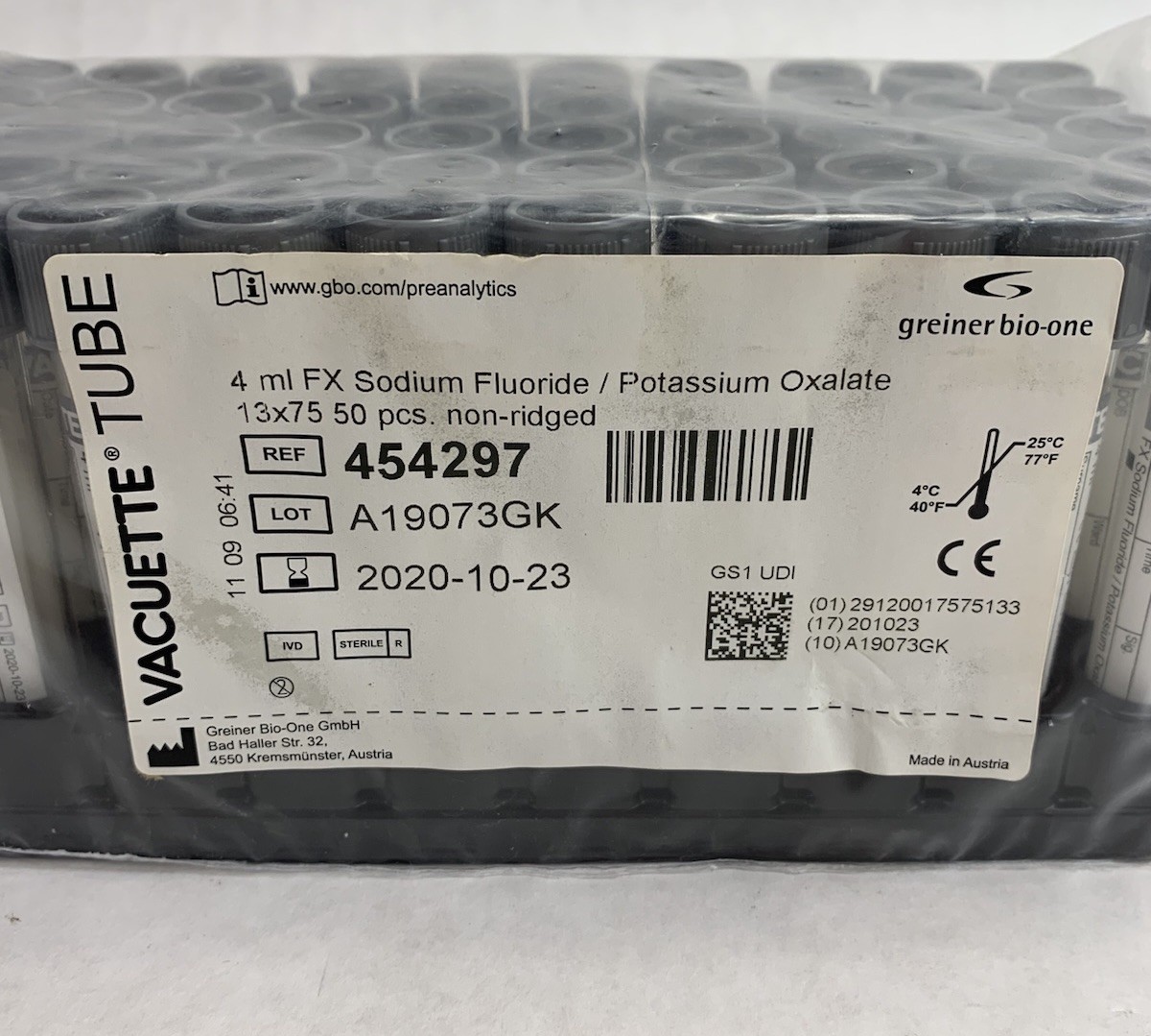 Vacuette 454297 4ml FX Sodium Flouride / Potassium Oxalate 50pcs Tubes – Empty