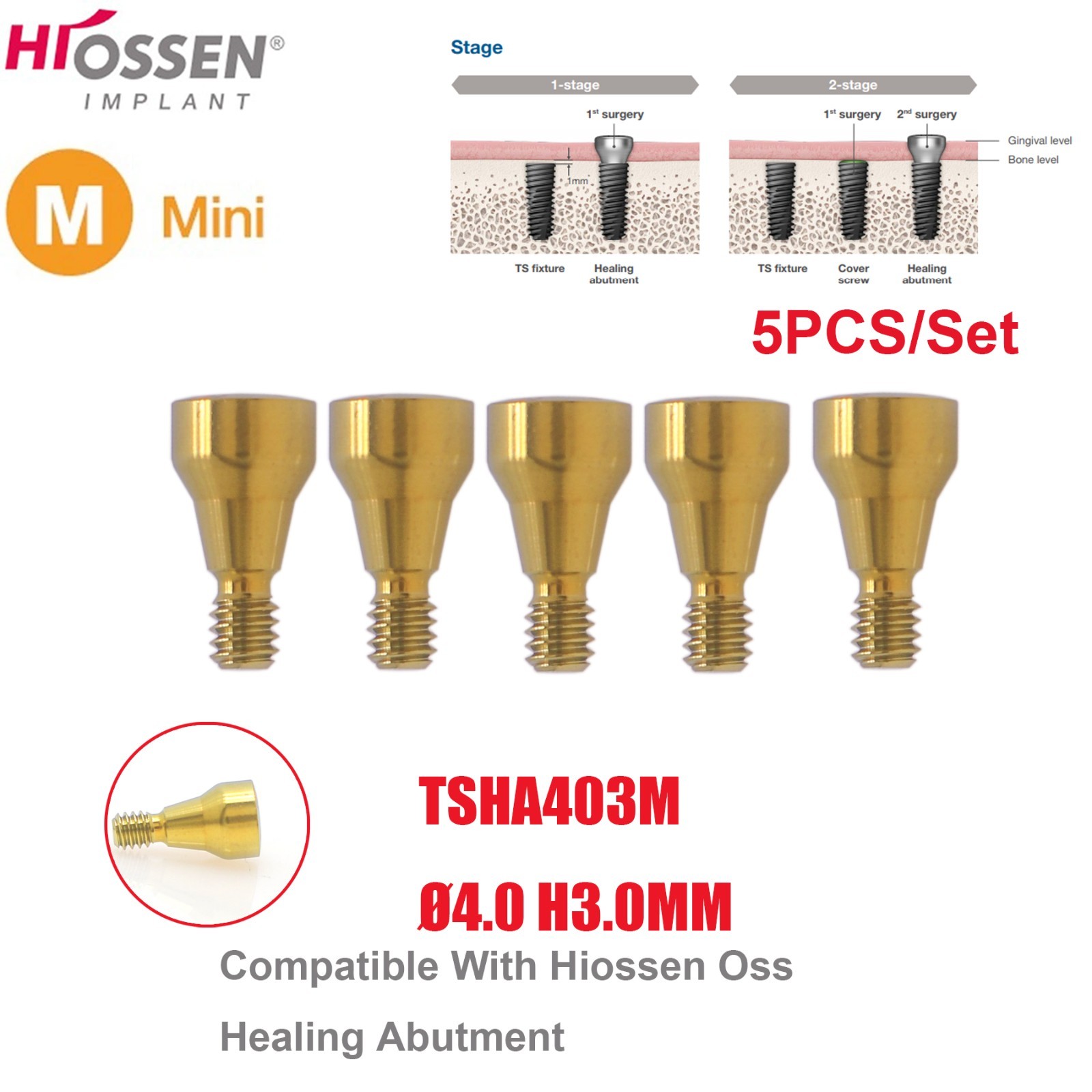US Dental Titanium Mini Healing Abutment & Cover Screw Fits Hiossen ET Osstem TS