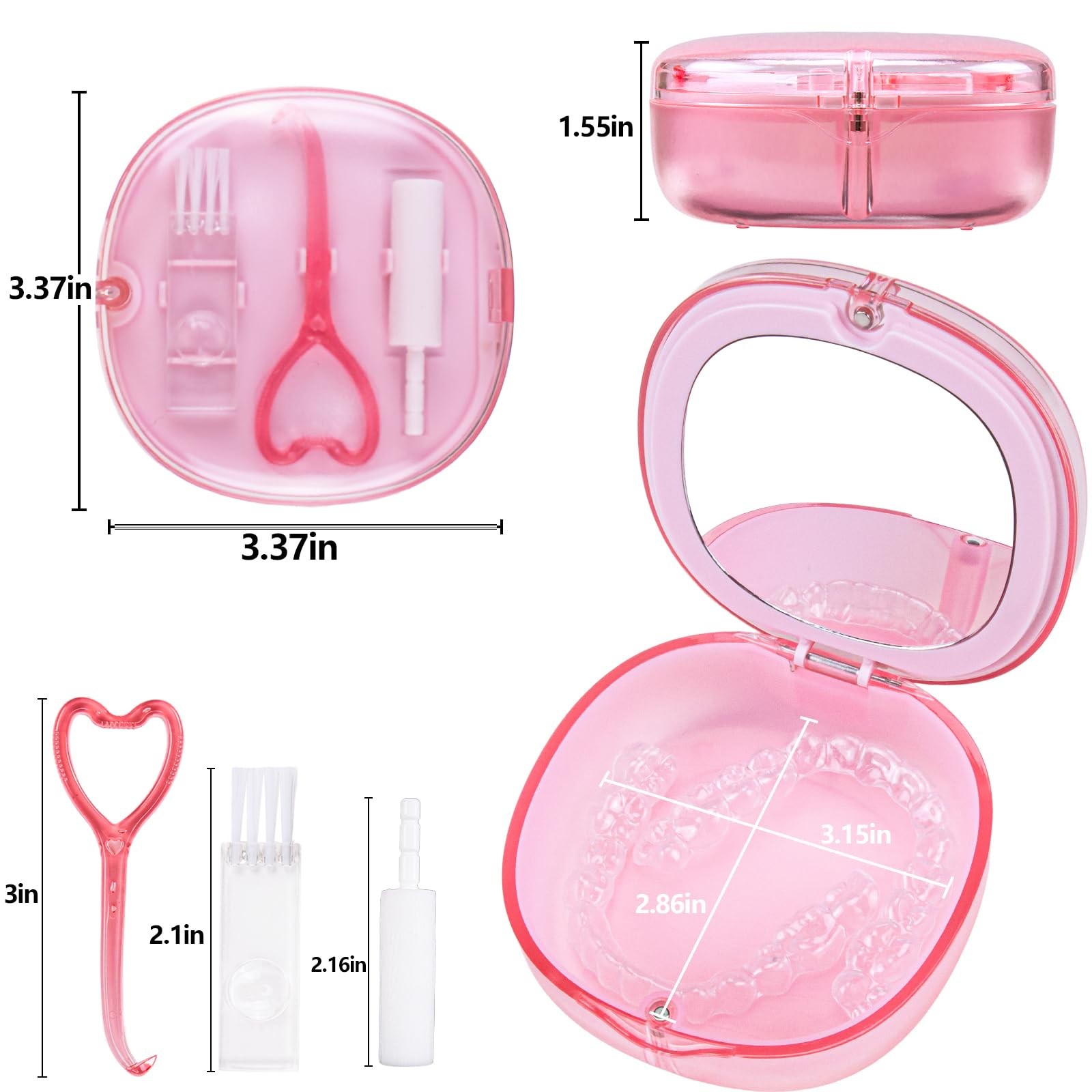 Pink Aligner and Retainer Case Double-layer Cute Slim Braces Transparent