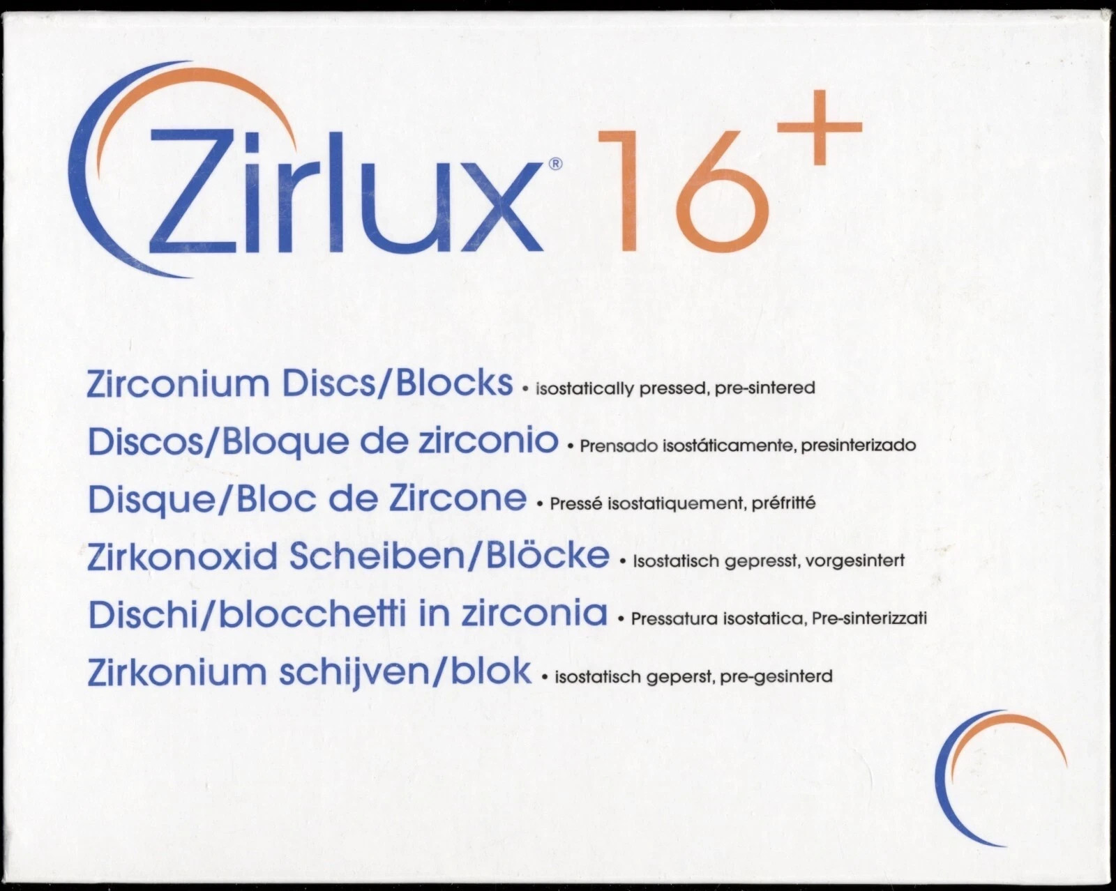 Used Zirlux 16+ White Zirconia Disc Blank 98×18 mm D98-18 Use by 2023-09-04