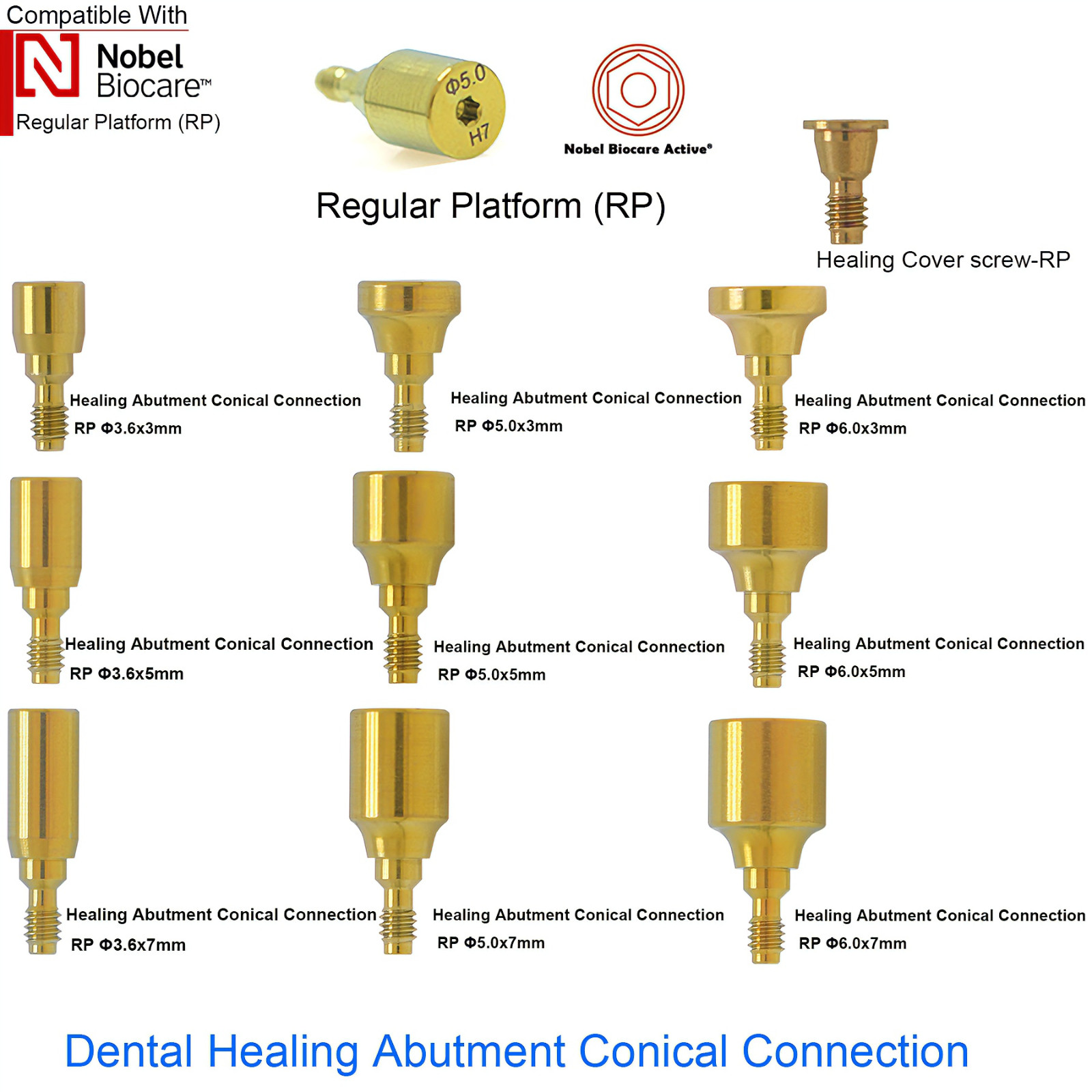 Dental Healing cap Abutment Nobel Biocare Active NP/RP compatible ∅3.6 ∅5.0 ∅6.0